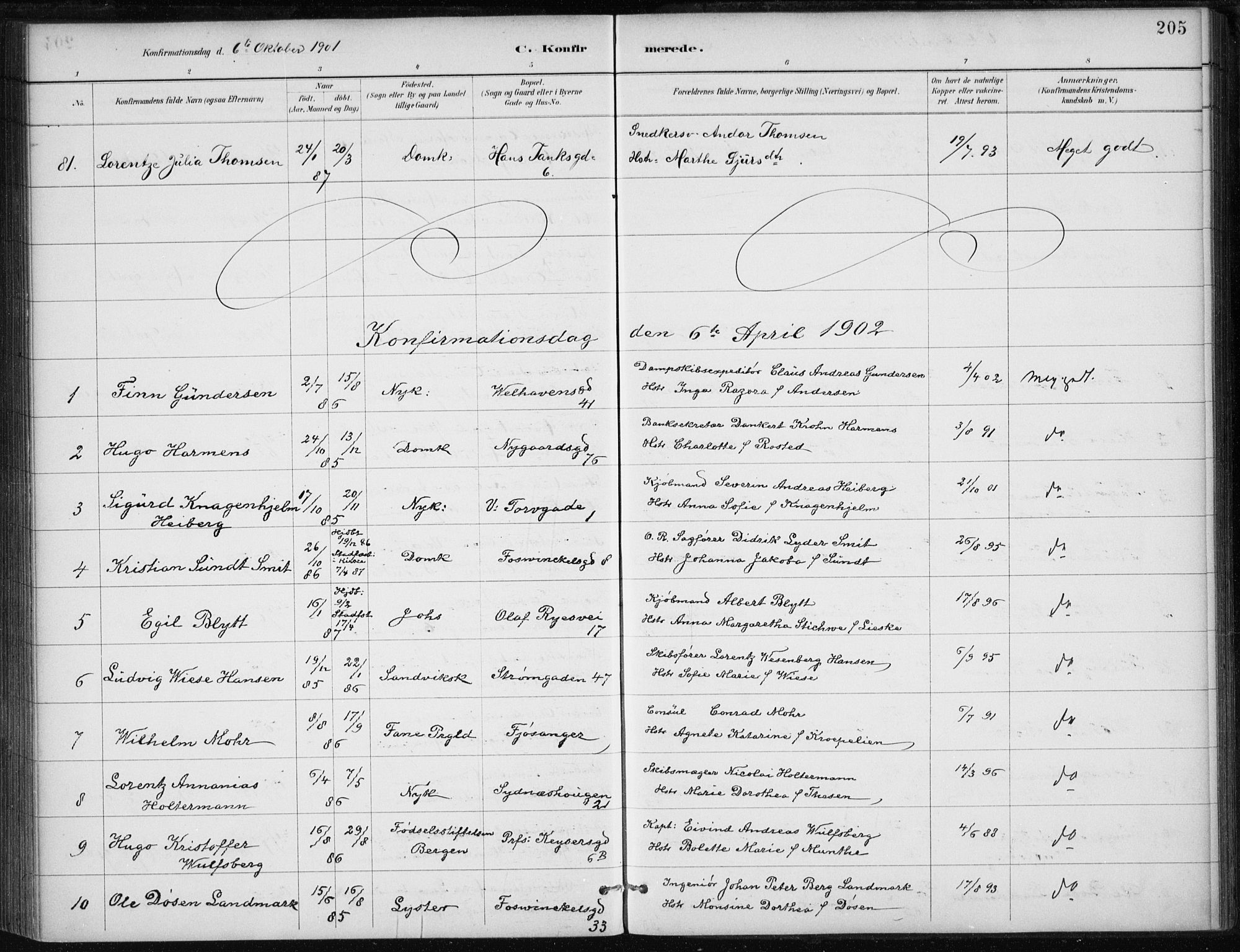 Johanneskirken sokneprestembete, AV/SAB-A-76001/H/Haa/L0008: Parish register (official) no. C 1, 1885-1907, p. 205