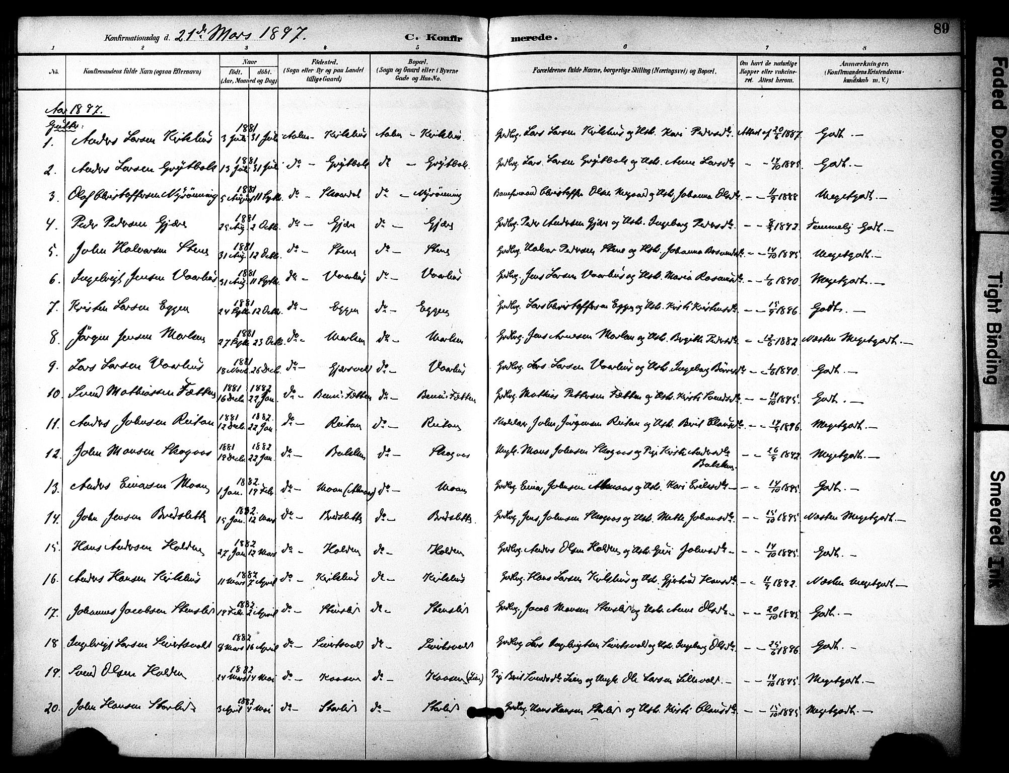 Ministerialprotokoller, klokkerbøker og fødselsregistre - Sør-Trøndelag, SAT/A-1456/686/L0984: Parish register (official) no. 686A02, 1891-1906, p. 89