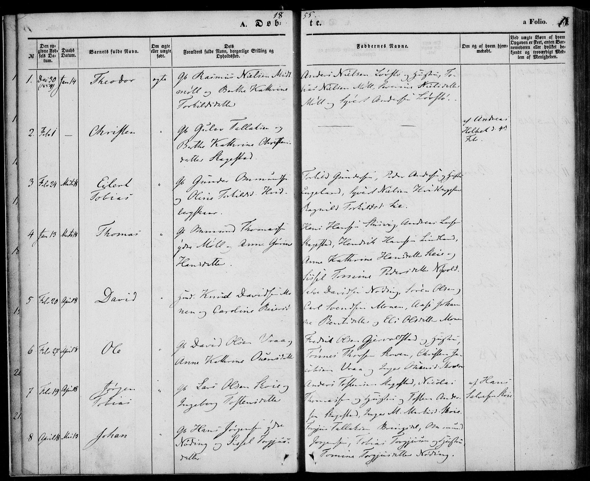 Holum sokneprestkontor, AV/SAK-1111-0022/F/Fa/Faa/L0005: Parish register (official) no. A 5, 1850-1864, p. 18