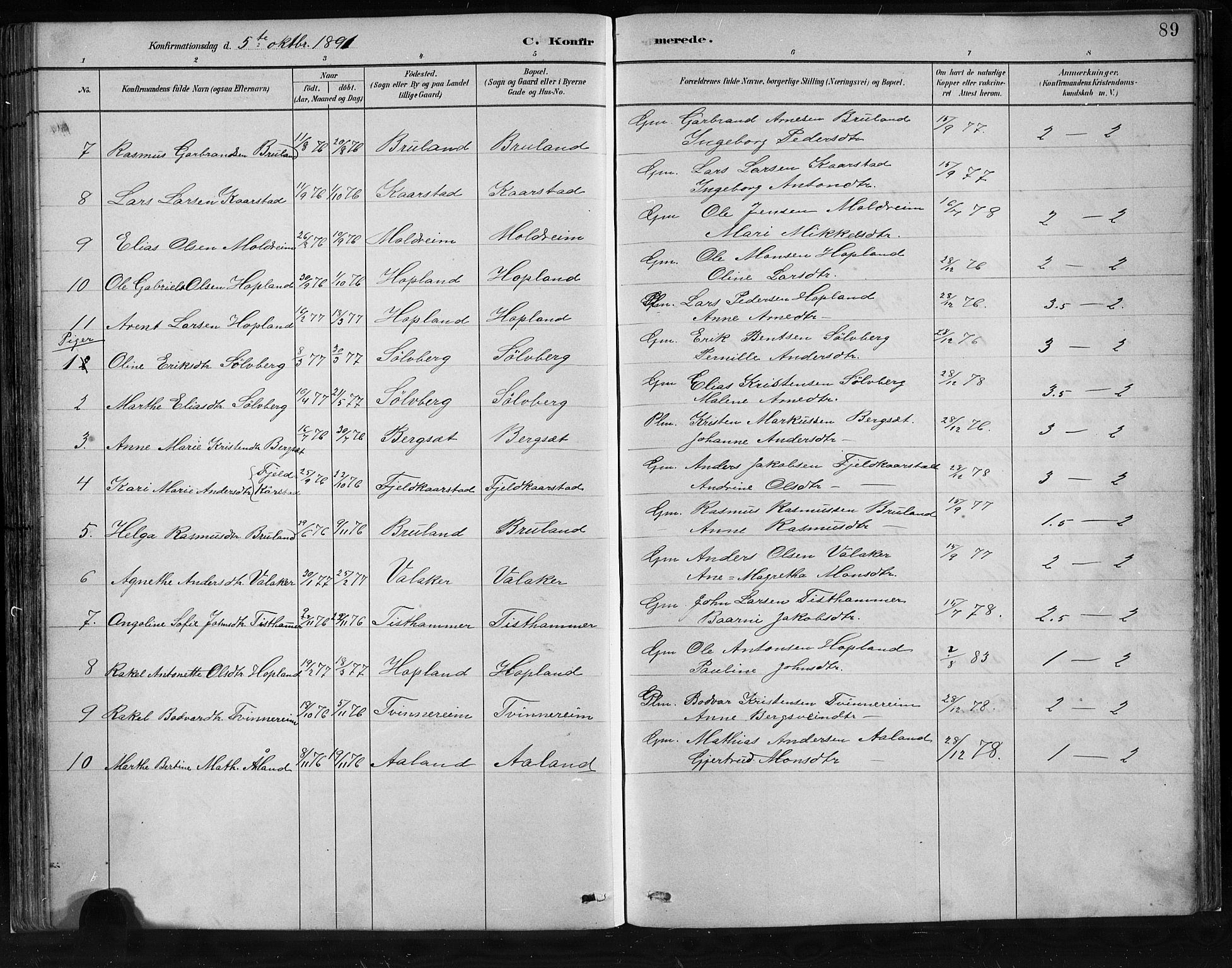 Innvik sokneprestembete, SAB/A-80501: Parish register (copy) no. C 3, 1883-1911, p. 89