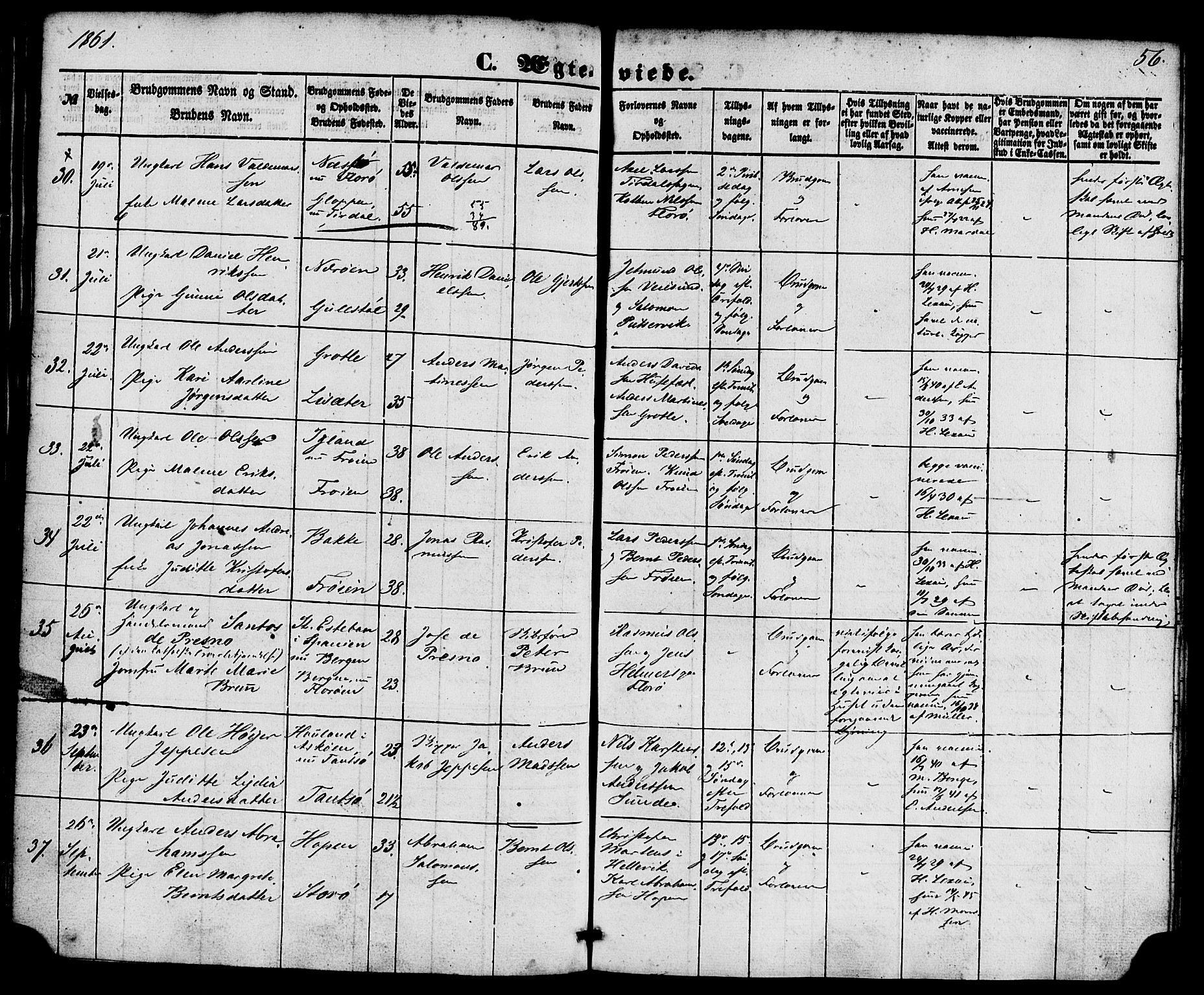 Kinn sokneprestembete, AV/SAB-A-80801/H/Haa/Haaa/L0010: Parish register (official) no. A 10, 1852-1869, p. 56