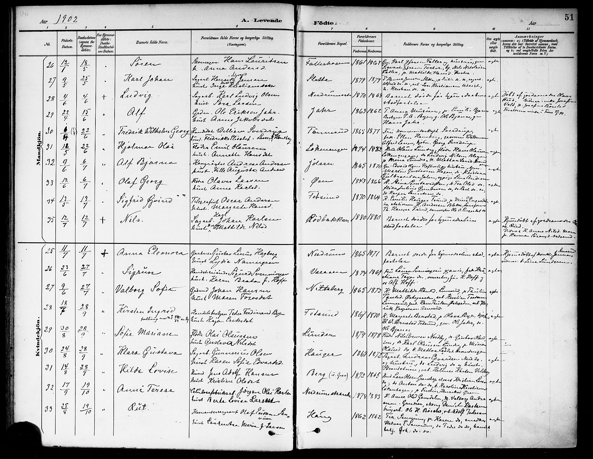 Fet prestekontor Kirkebøker, AV/SAO-A-10370a/F/Fa/L0015: Parish register (official) no. I 15, 1892-1904, p. 51