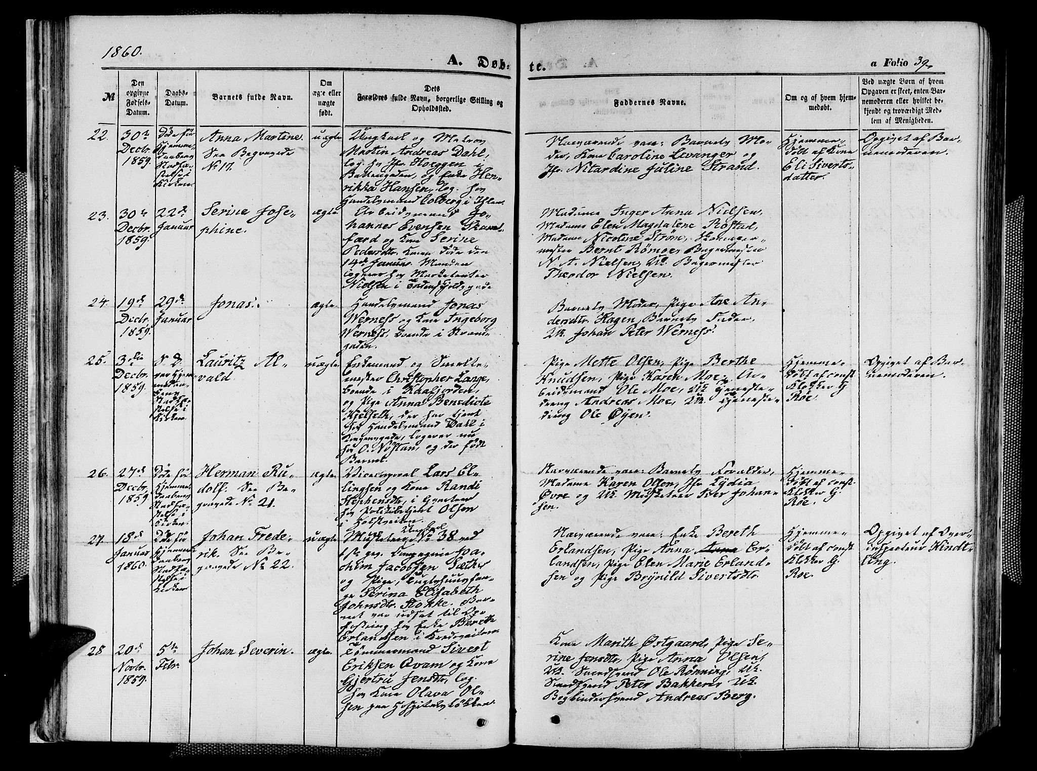 Ministerialprotokoller, klokkerbøker og fødselsregistre - Sør-Trøndelag, SAT/A-1456/602/L0139: Parish register (copy) no. 602C07, 1859-1864, p. 39