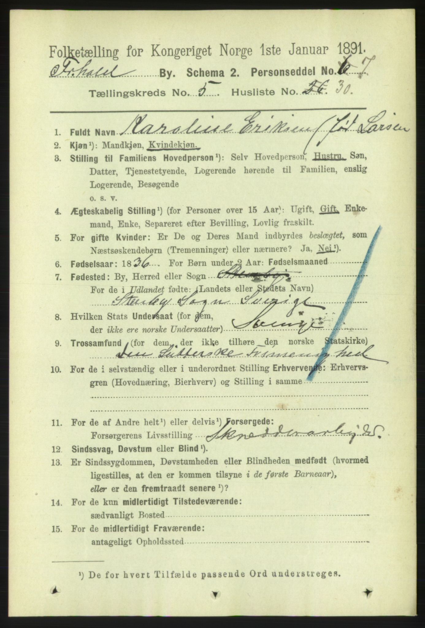RA, 1891 census for 0101 Fredrikshald, 1891, p. 4329