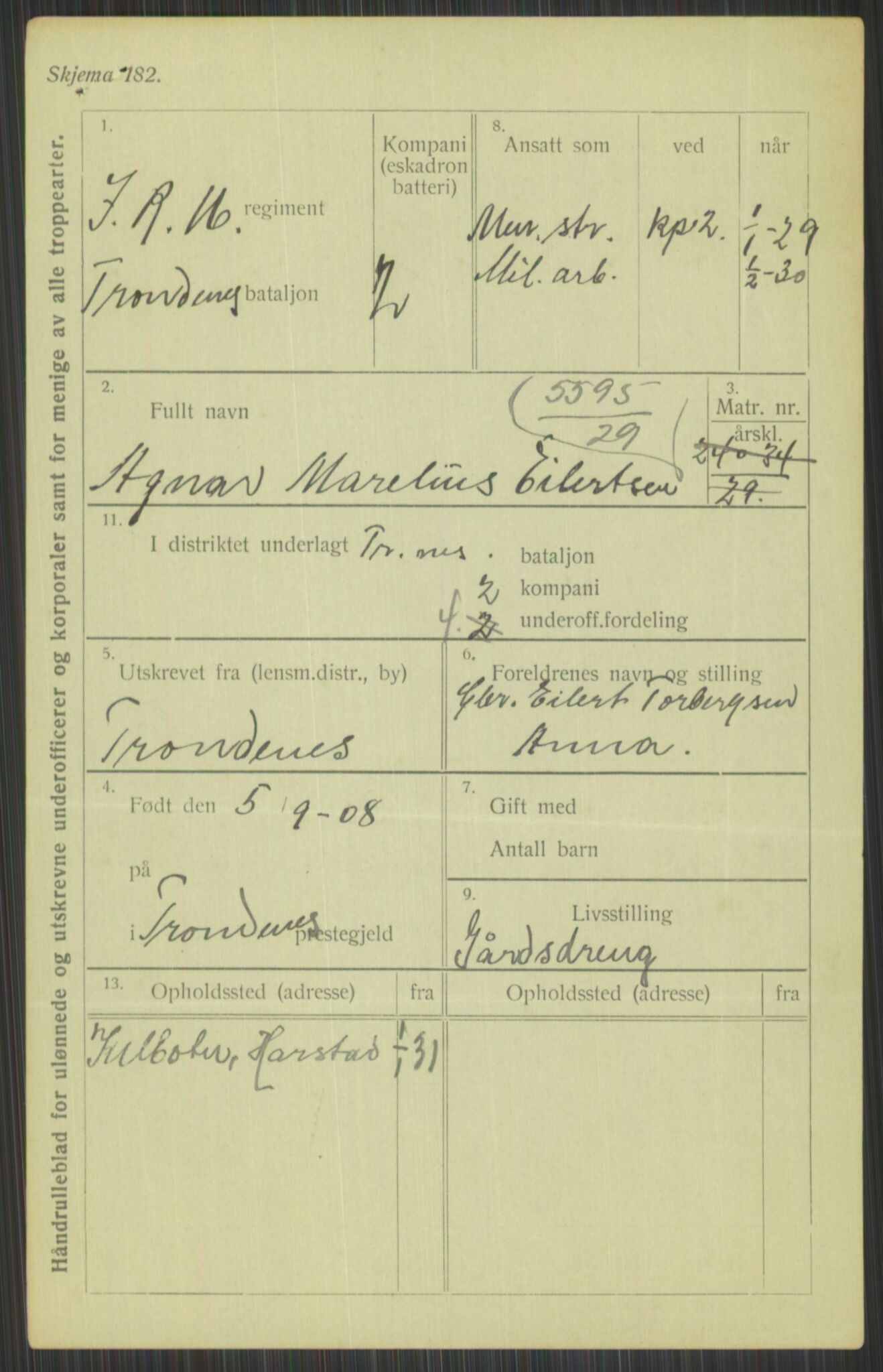 Forsvaret, Troms infanteriregiment nr. 16, AV/RA-RAFA-3146/P/Pa/L0013/0004: Rulleblad / Rulleblad for regimentets menige mannskaper, årsklasse 1929, 1929, p. 199