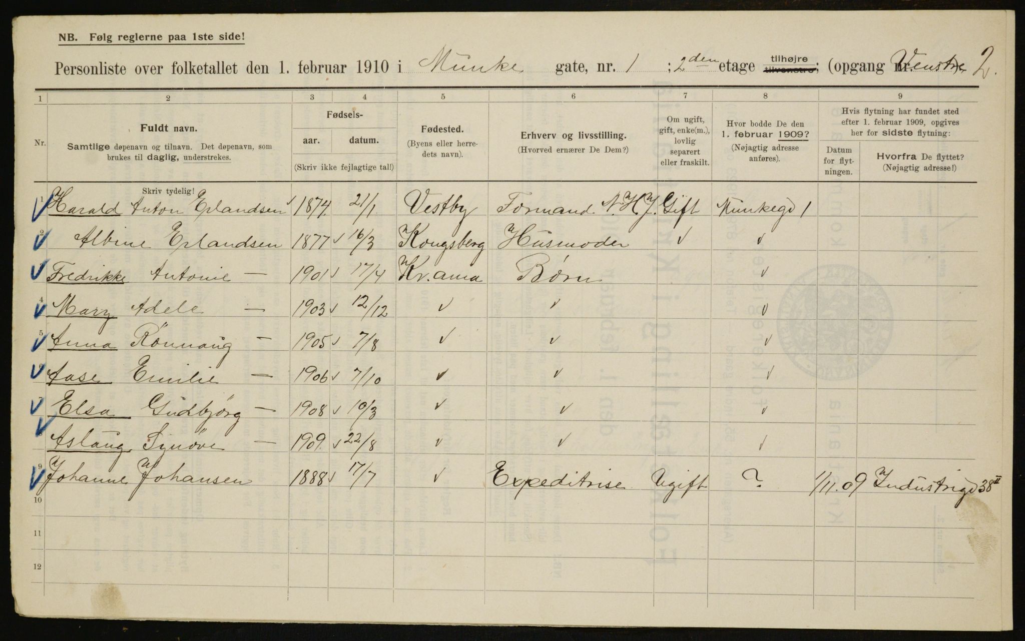 OBA, Municipal Census 1910 for Kristiania, 1910, p. 65605