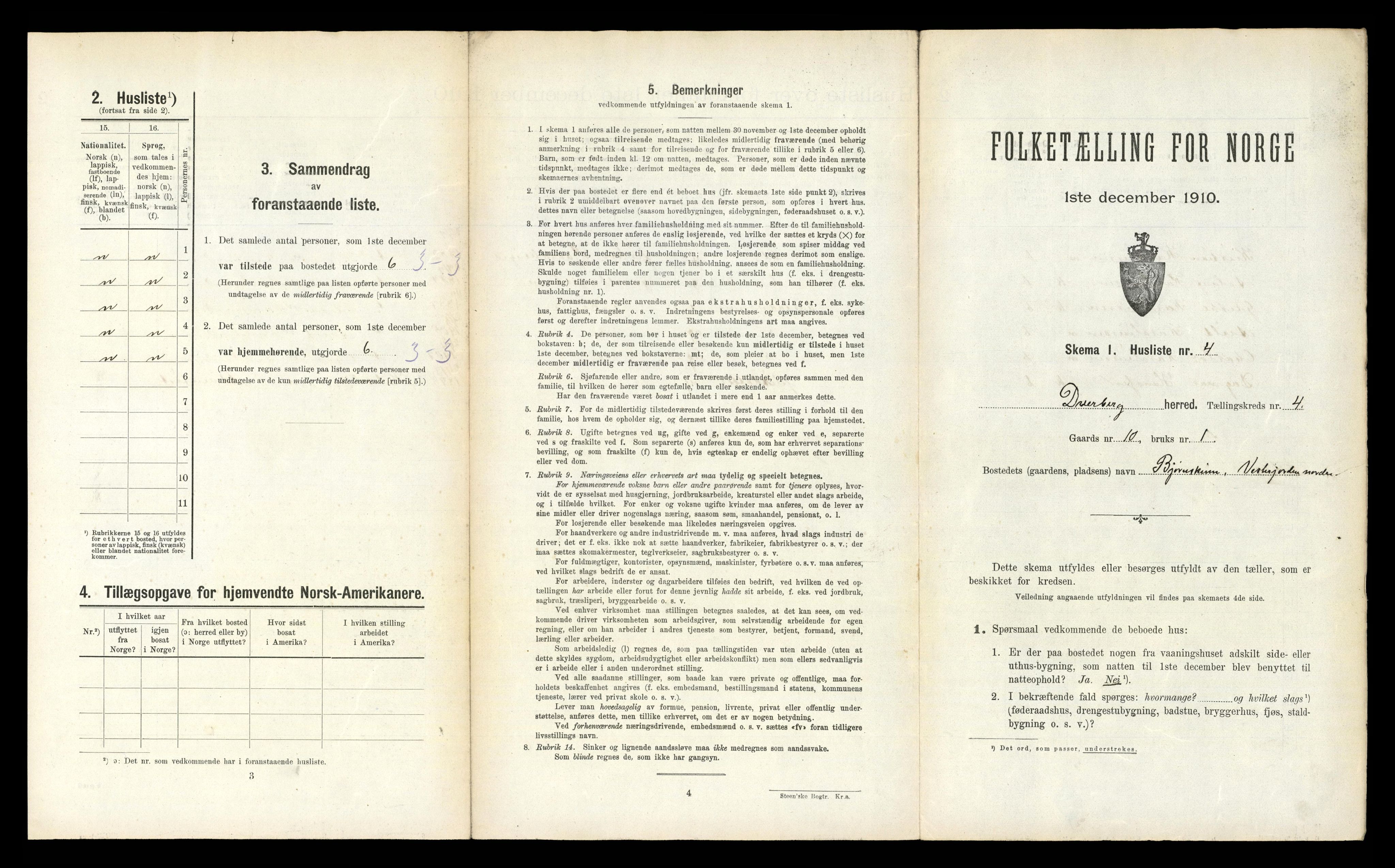 RA, 1910 census for Dverberg, 1910, p. 314