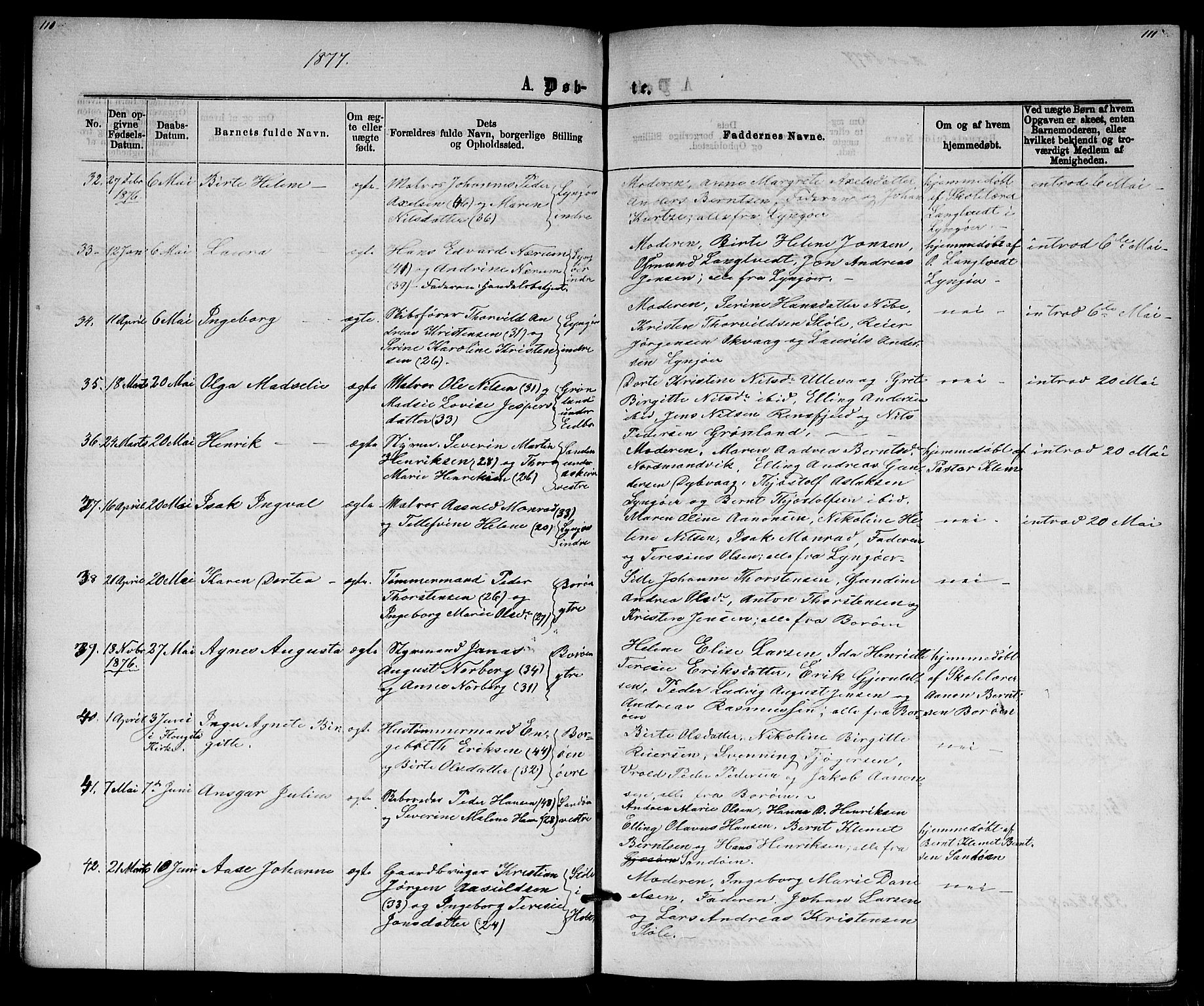 Dypvåg sokneprestkontor, AV/SAK-1111-0007/F/Fb/Fba/L0012: Parish register (copy) no. B 12, 1872-1886, p. 110-111