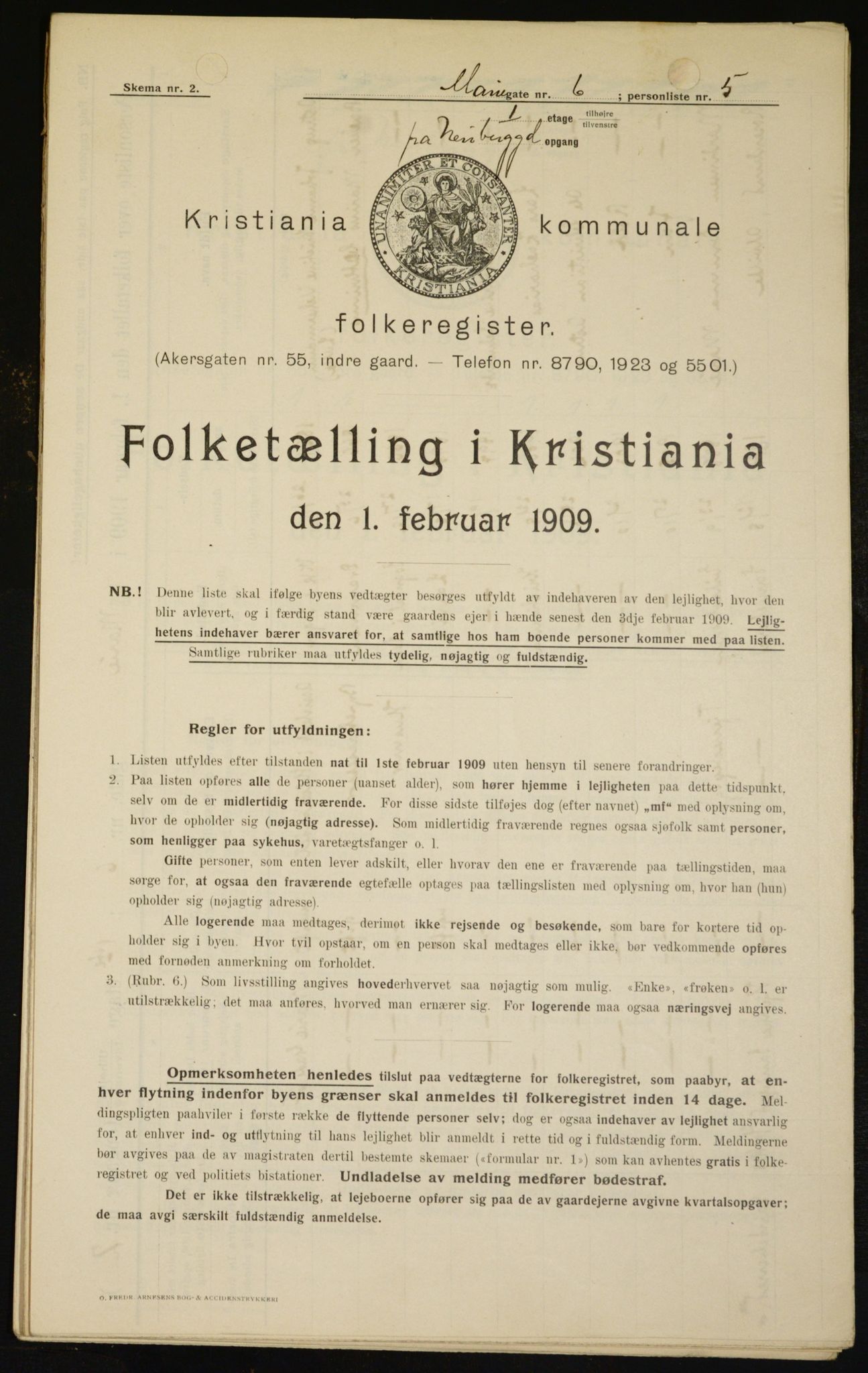 OBA, Municipal Census 1909 for Kristiania, 1909, p. 56909