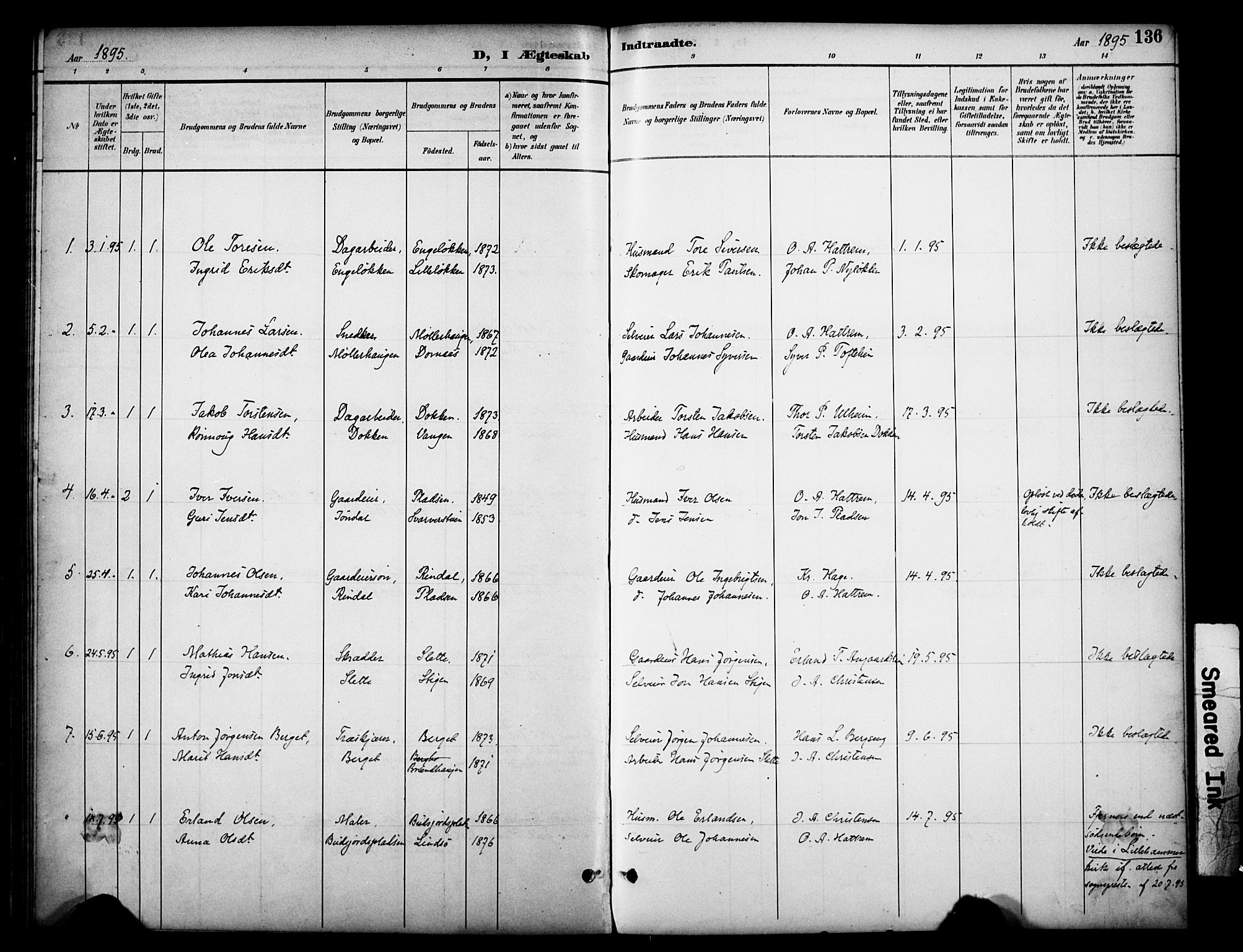 Dovre prestekontor, SAH/PREST-066/H/Ha/Haa/L0003: Parish register (official) no. 3, 1891-1901, p. 136