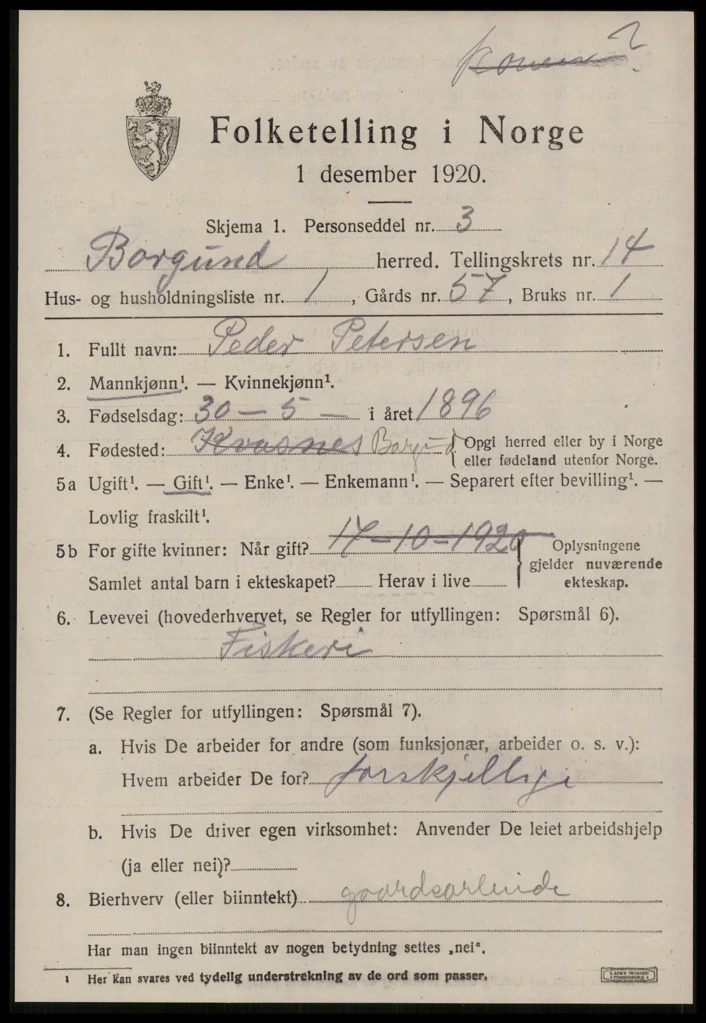 SAT, 1920 census for Borgund, 1920, p. 11070