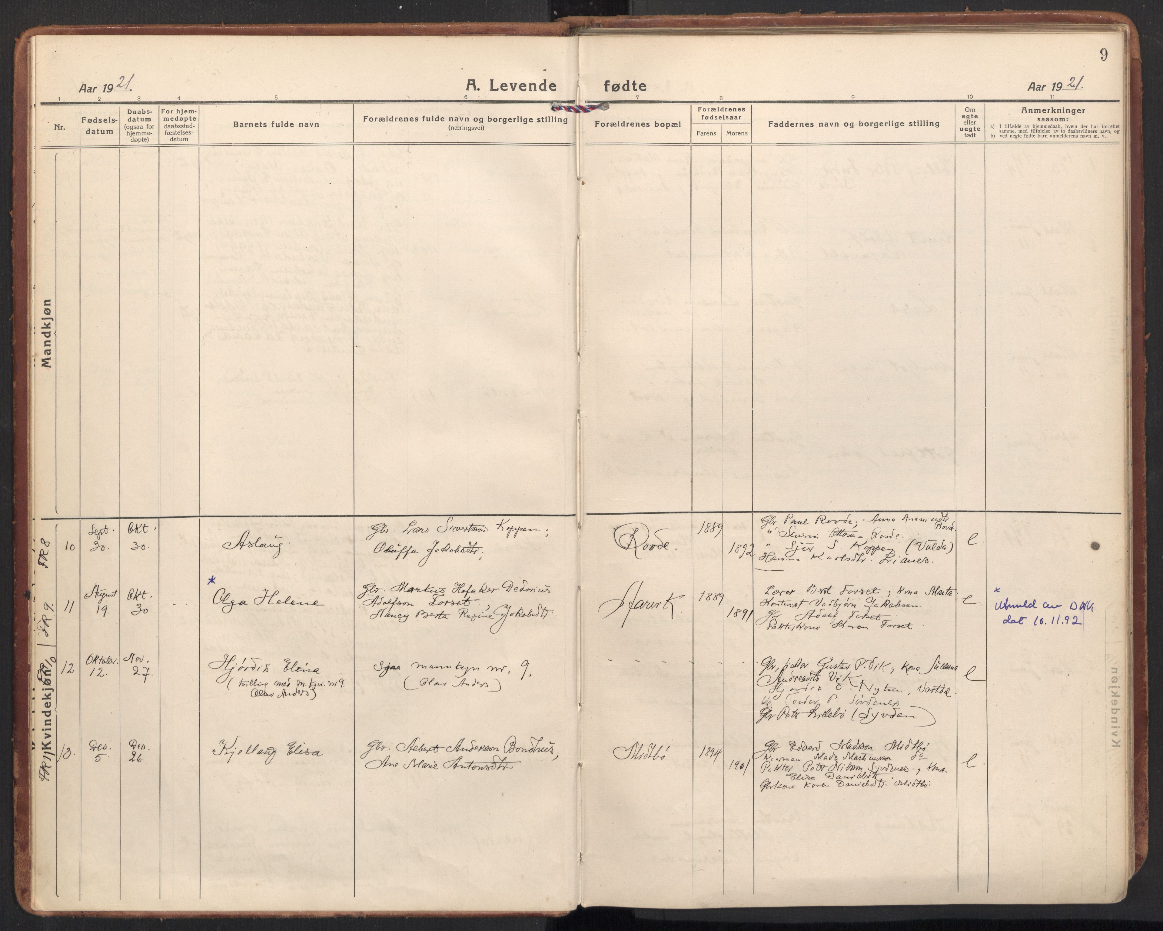 Ministerialprotokoller, klokkerbøker og fødselsregistre - Møre og Romsdal, SAT/A-1454/504/L0058: Parish register (official) no. 504A05, 1920-1940, p. 9