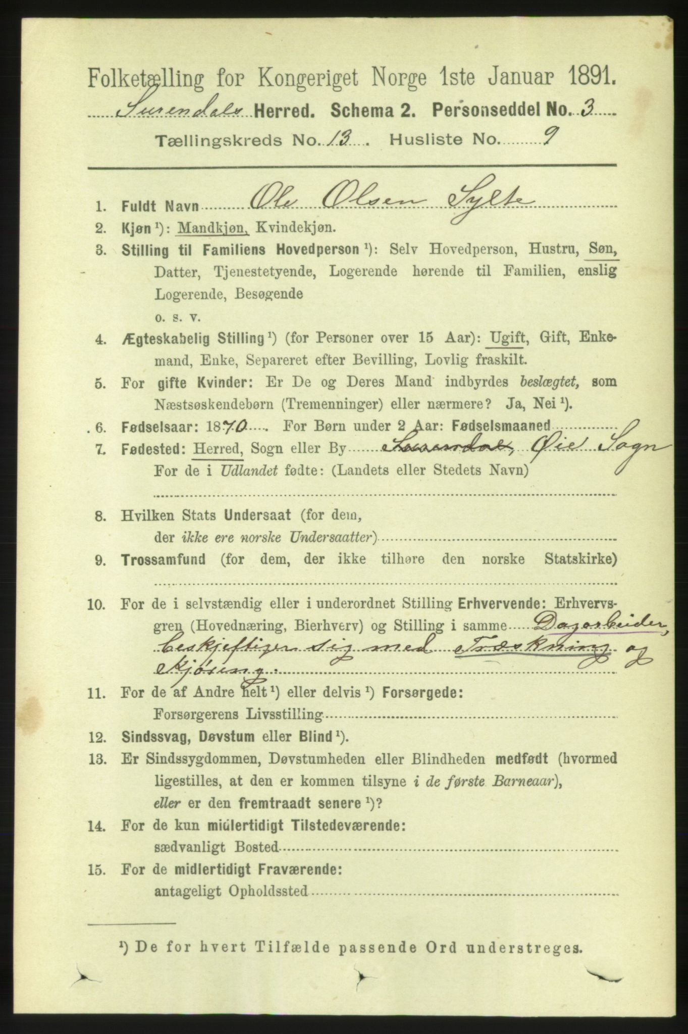 RA, 1891 census for 1566 Surnadal, 1891, p. 3225