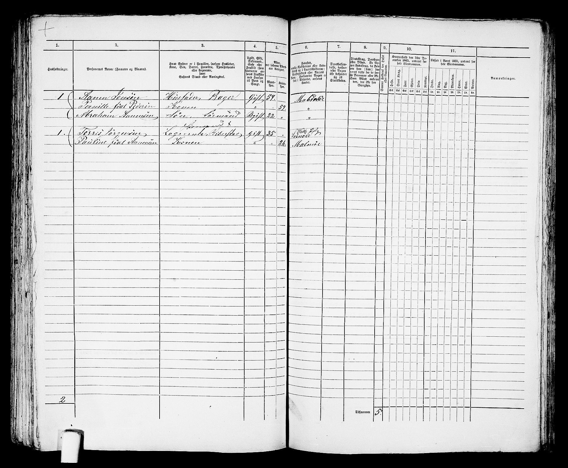 RA, 1865 census for Mandal/Mandal, 1865, p. 847