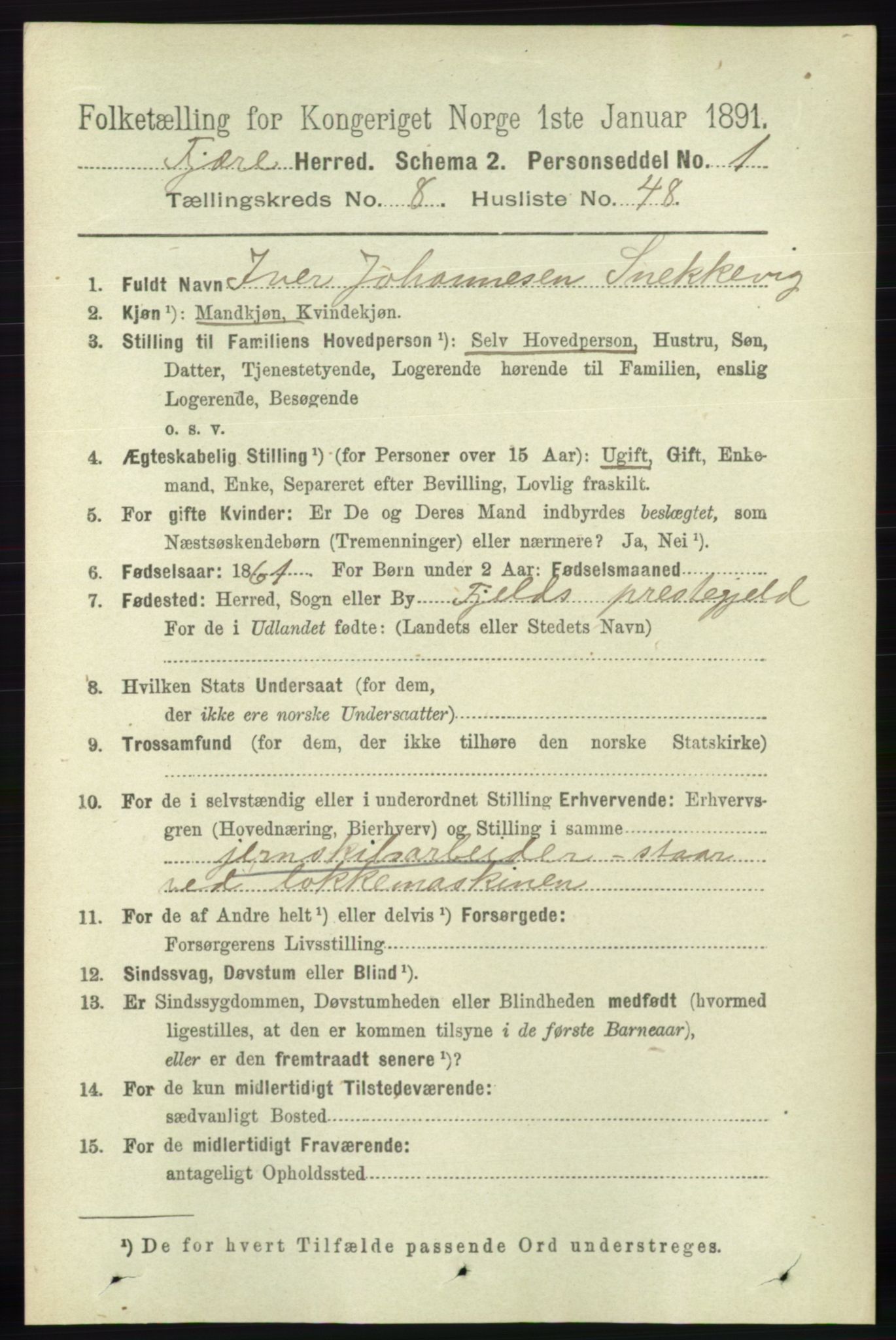 RA, 1891 census for 0923 Fjære, 1891, p. 4036