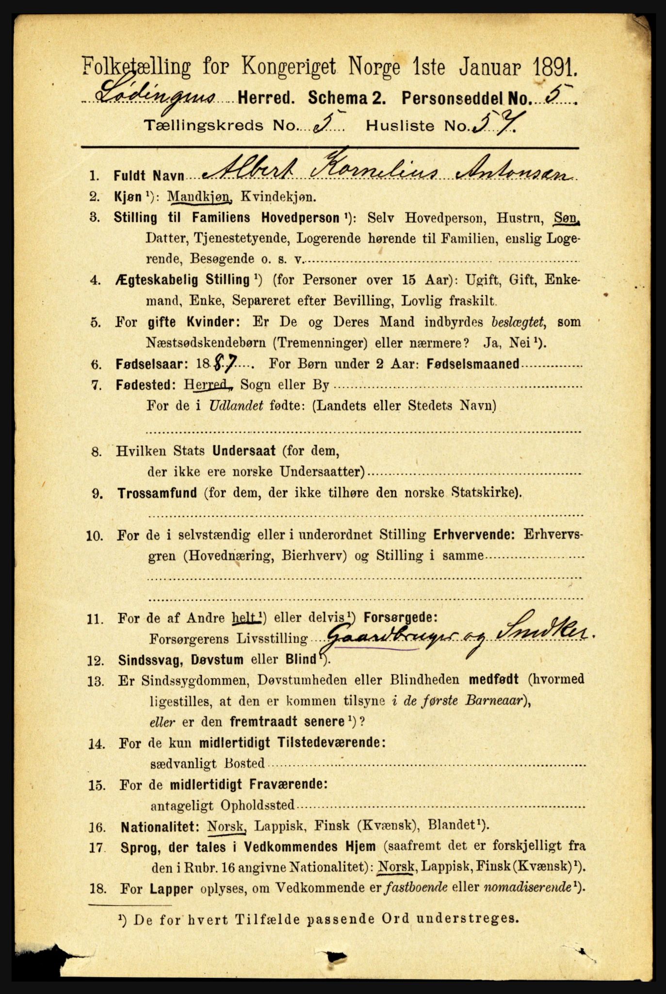 RA, 1891 census for 1851 Lødingen, 1891, p. 2669