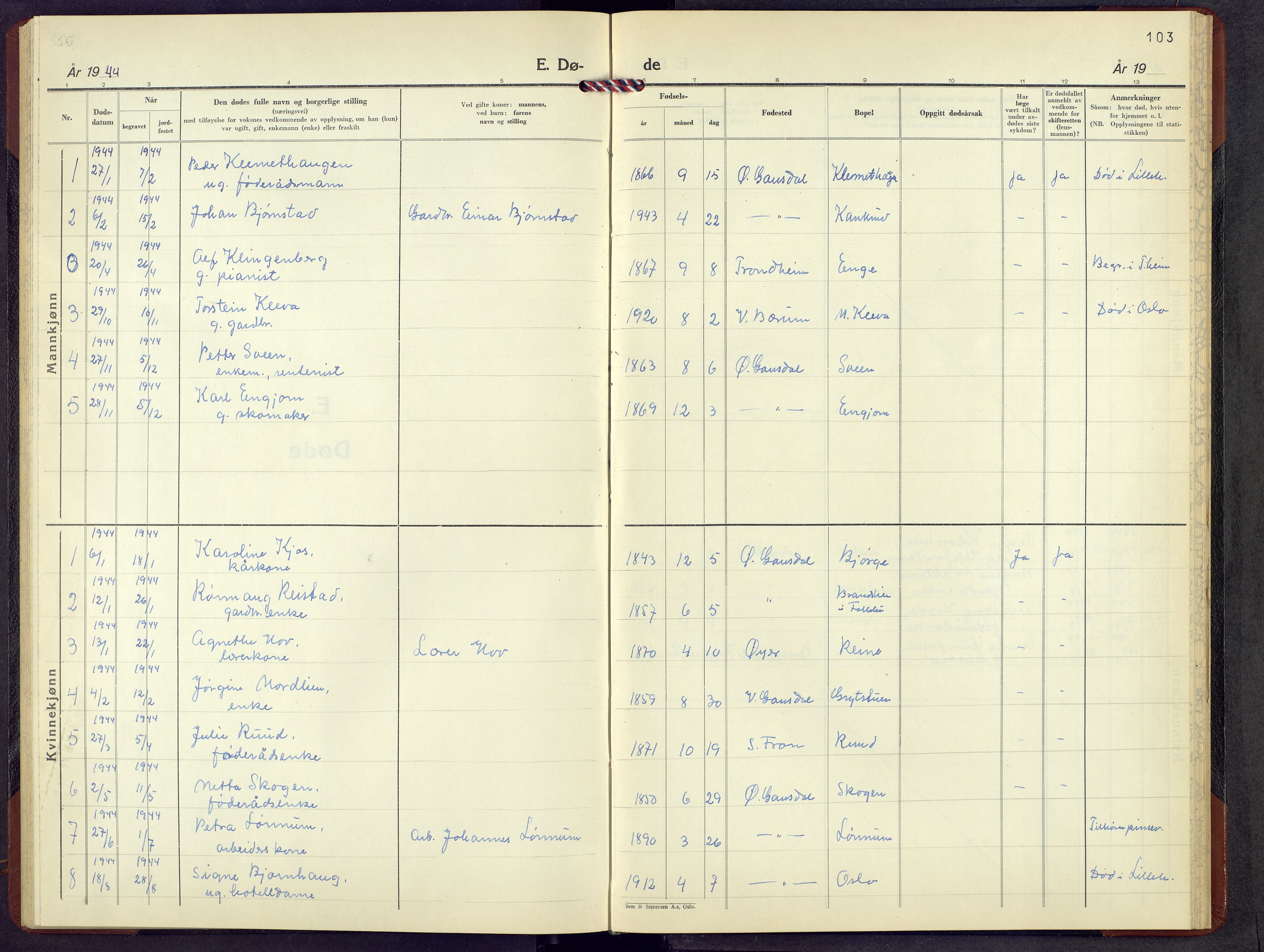 Østre Gausdal prestekontor, AV/SAH-PREST-092/H/Ha/Hab/L0007: Parish register (copy) no. 7, 1944-1956, p. 103