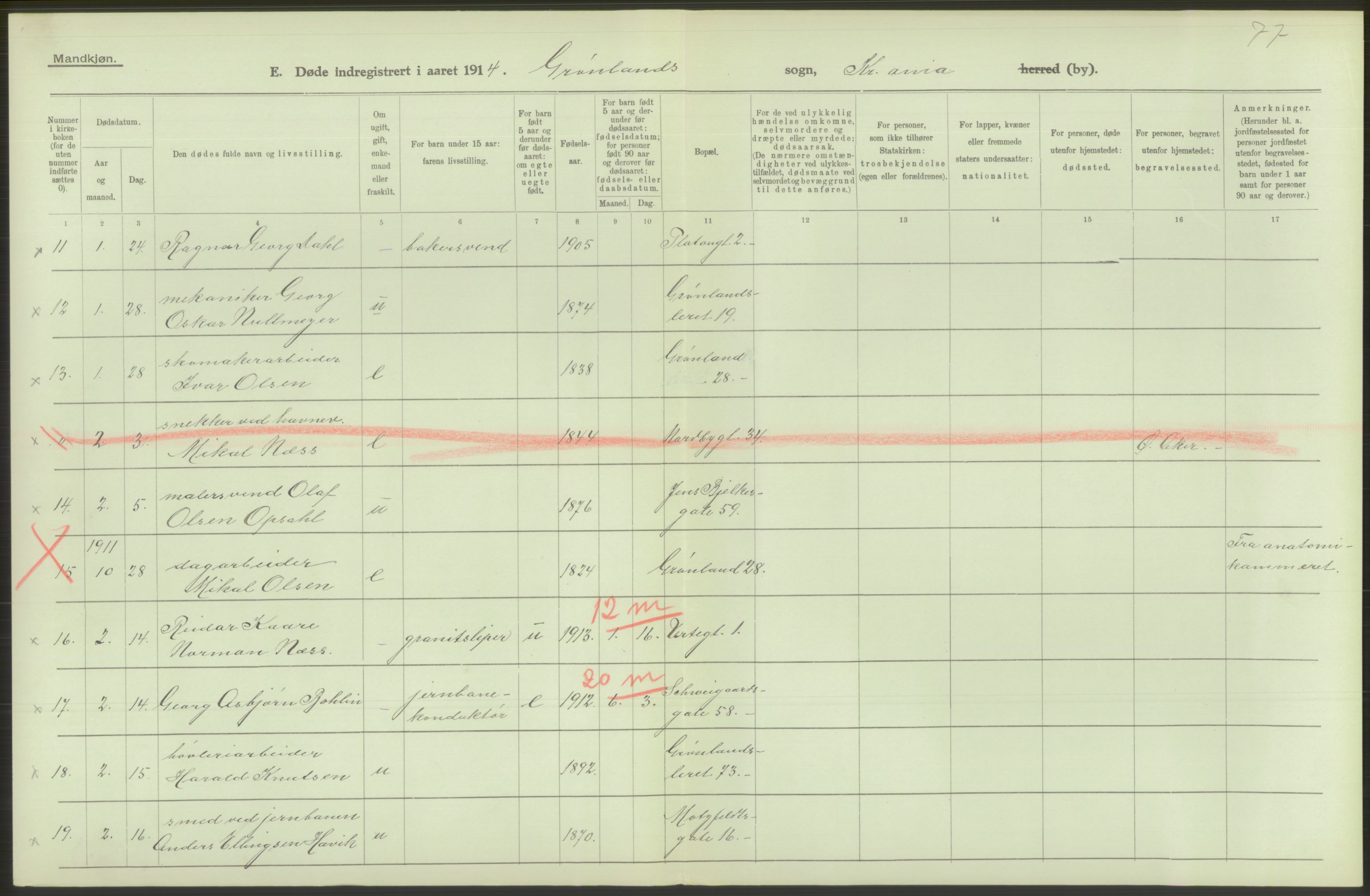 Statistisk sentralbyrå, Sosiodemografiske emner, Befolkning, AV/RA-S-2228/D/Df/Dfb/Dfbd/L0008: Kristiania: Døde, 1914, p. 512