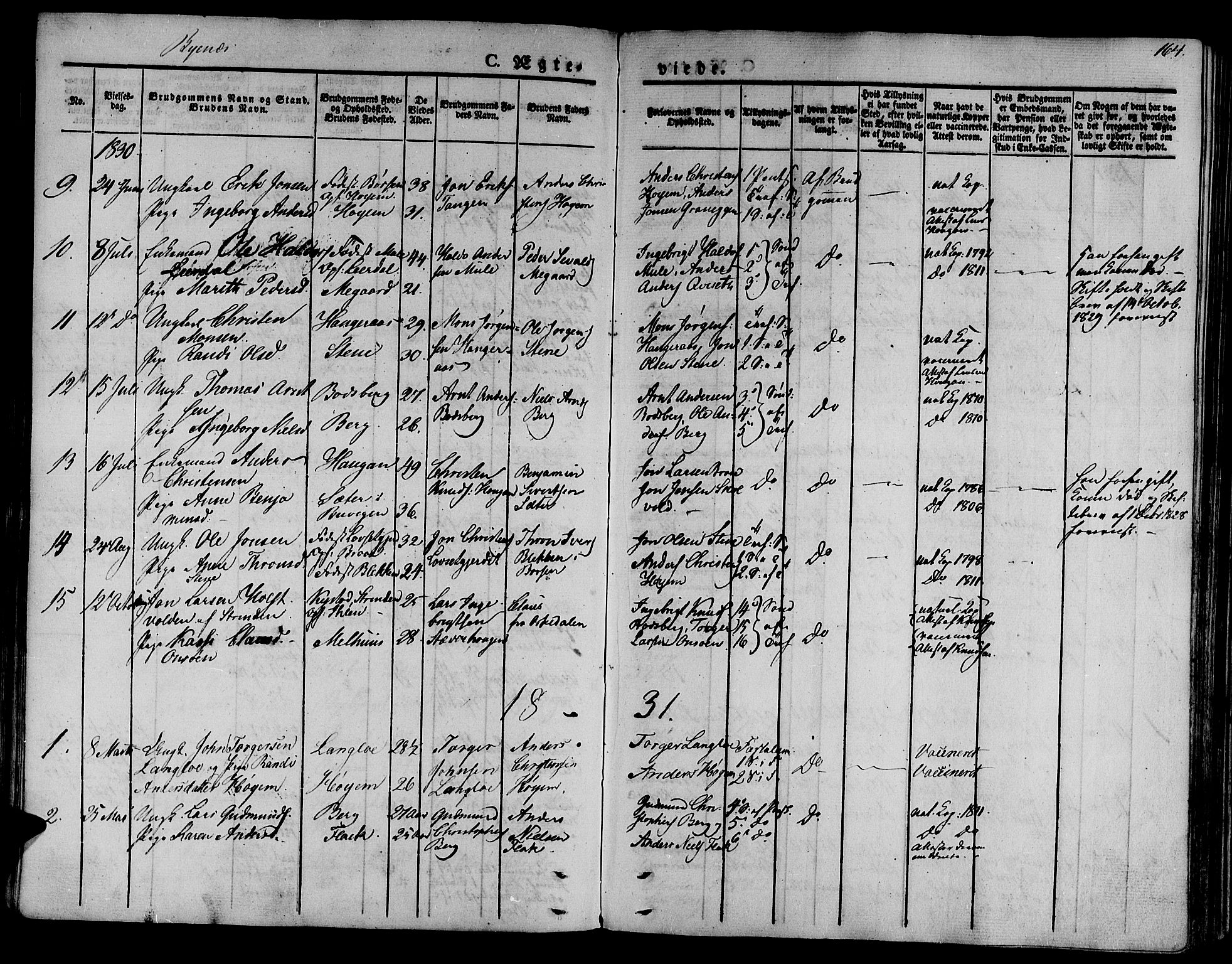 Ministerialprotokoller, klokkerbøker og fødselsregistre - Sør-Trøndelag, SAT/A-1456/612/L0374: Parish register (official) no. 612A07 /1, 1829-1845, p. 164