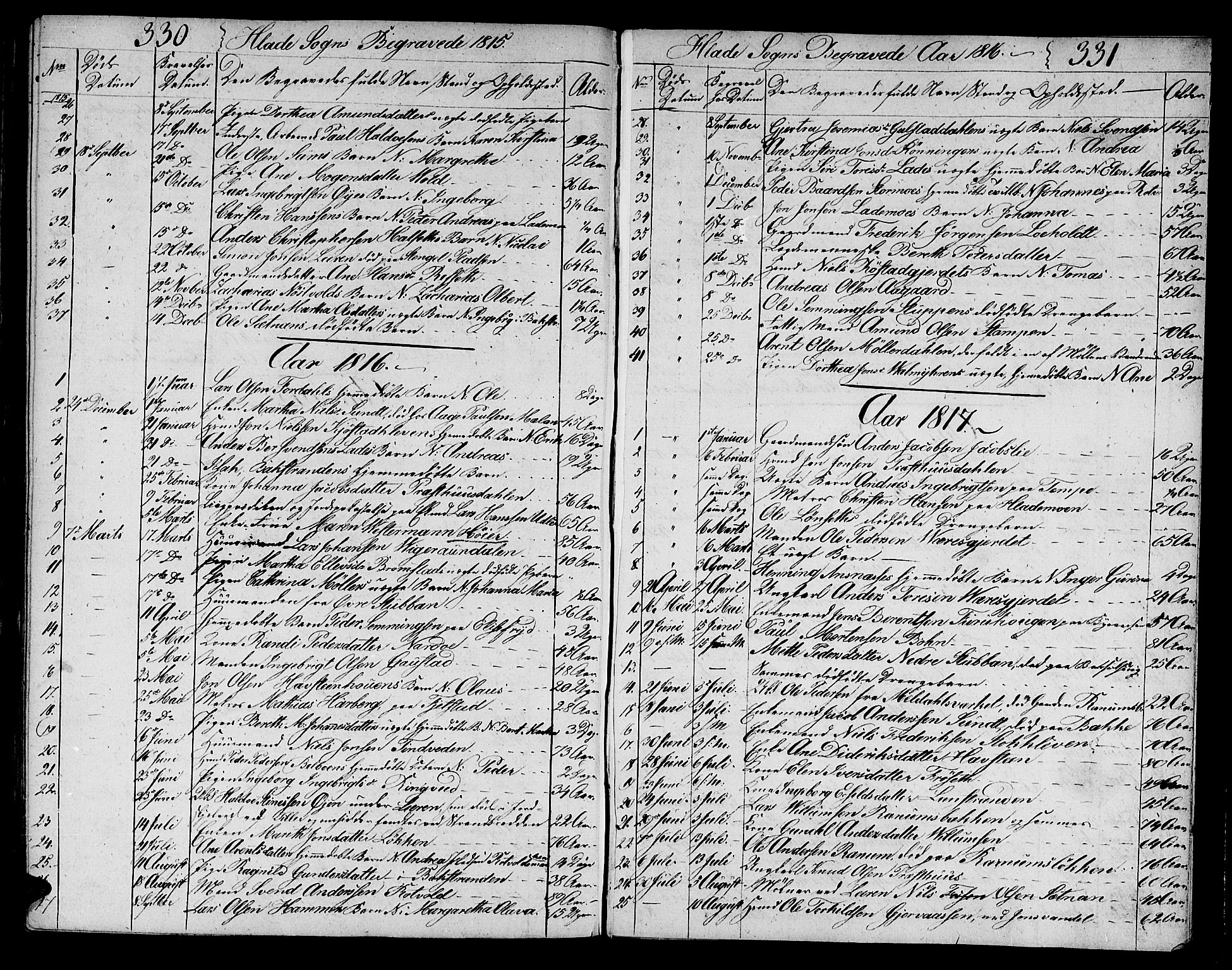 Ministerialprotokoller, klokkerbøker og fødselsregistre - Sør-Trøndelag, SAT/A-1456/606/L0306: Parish register (copy) no. 606C02, 1797-1829, p. 330-331