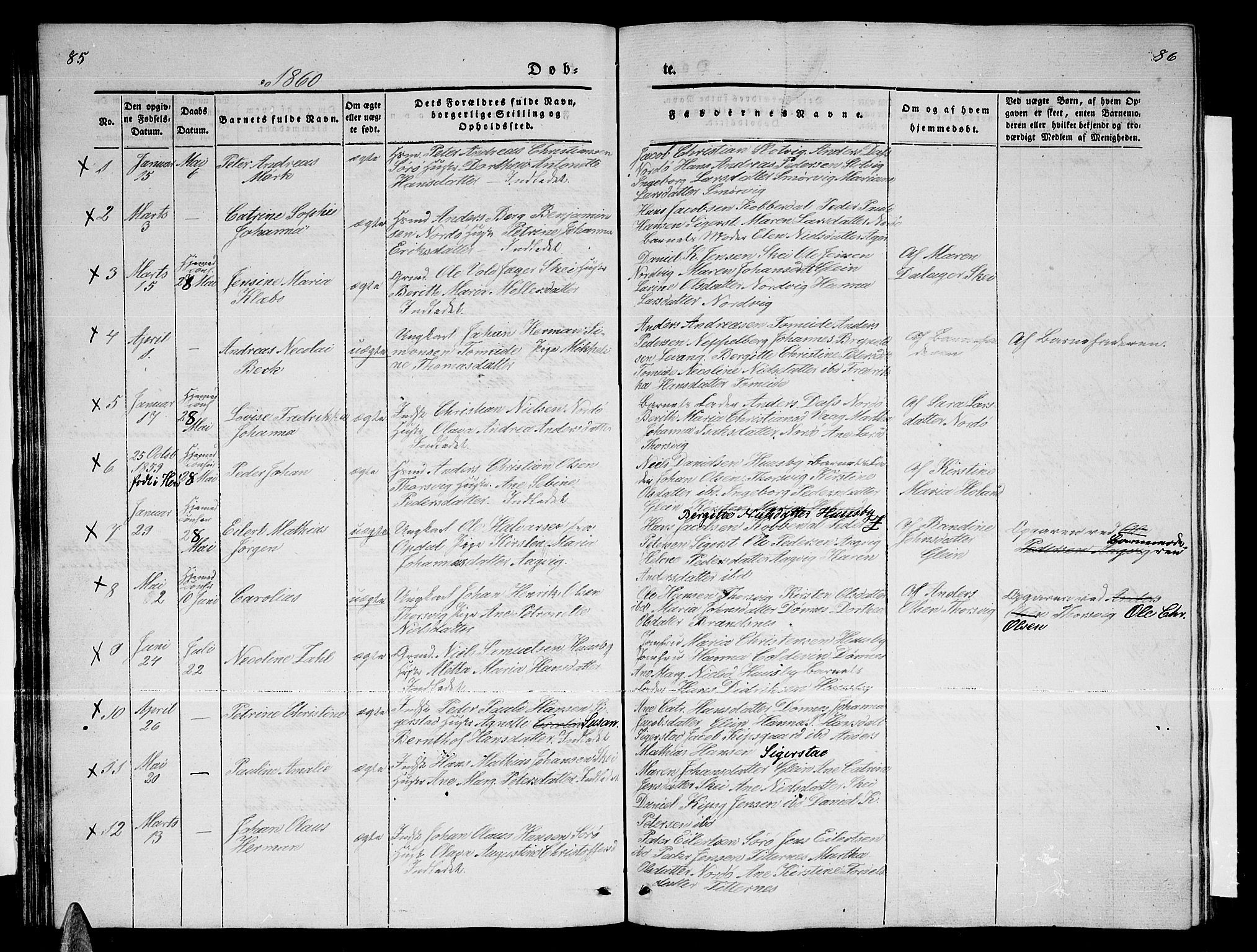 Ministerialprotokoller, klokkerbøker og fødselsregistre - Nordland, SAT/A-1459/835/L0530: Parish register (copy) no. 835C02, 1842-1865, p. 85-86