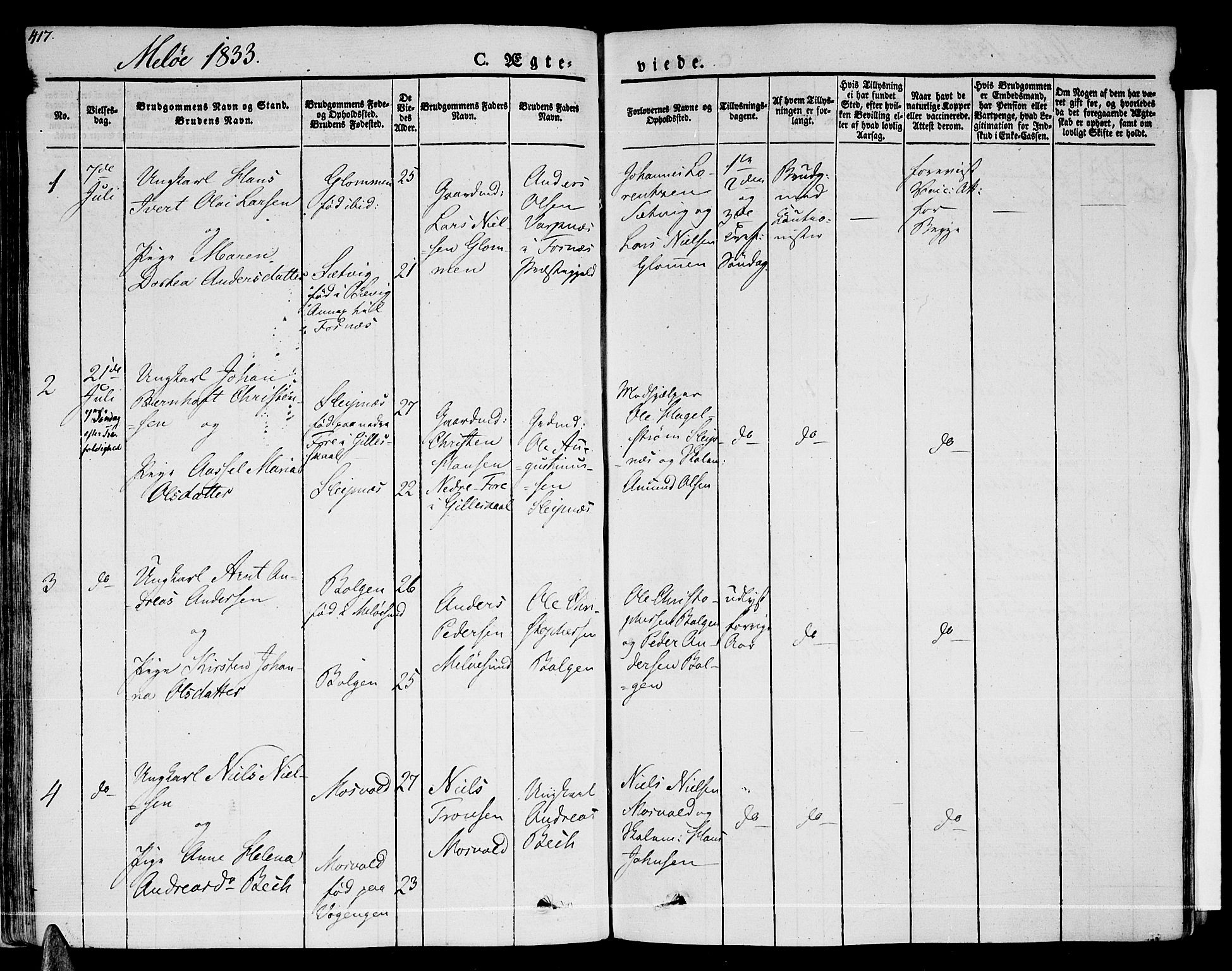 Ministerialprotokoller, klokkerbøker og fødselsregistre - Nordland, SAT/A-1459/841/L0600: Parish register (official) no. 841A07 /2, 1824-1843, p. 417