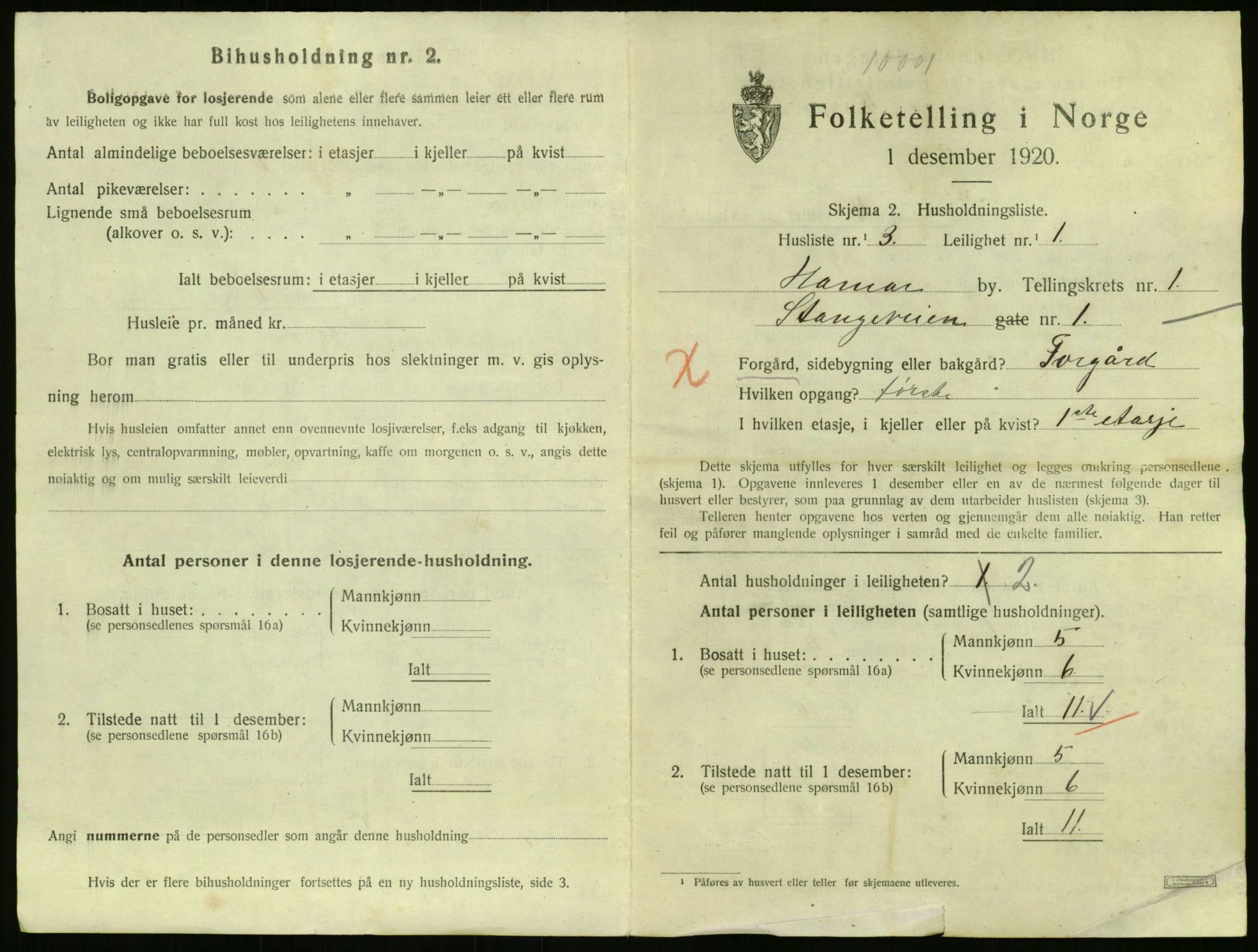 SAH, 1920 census for Hamar, 1920, p. 1225