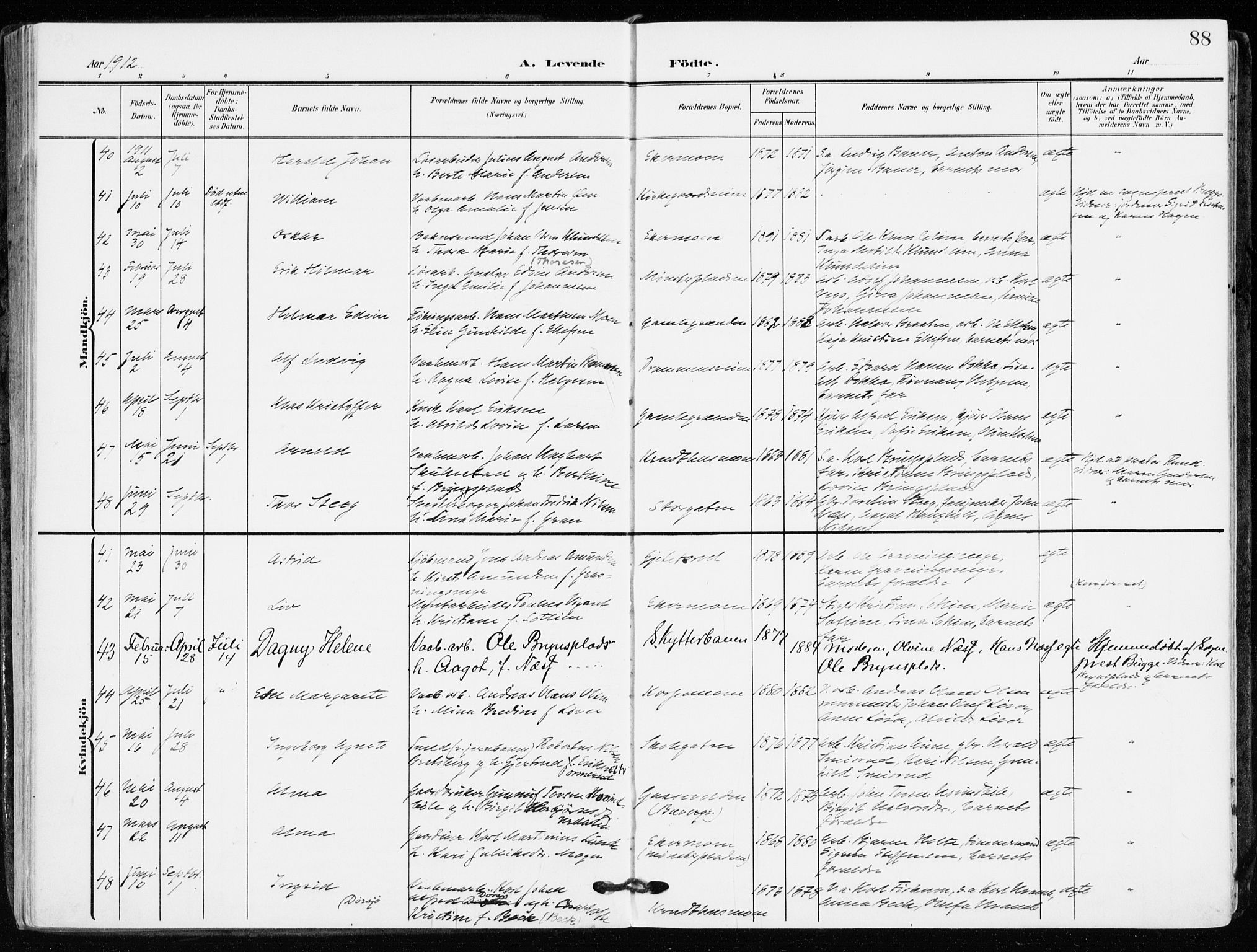 Kongsberg kirkebøker, AV/SAKO-A-22/F/Fb/L0004: Parish register (official) no. II 4, 1906-1918, p. 88