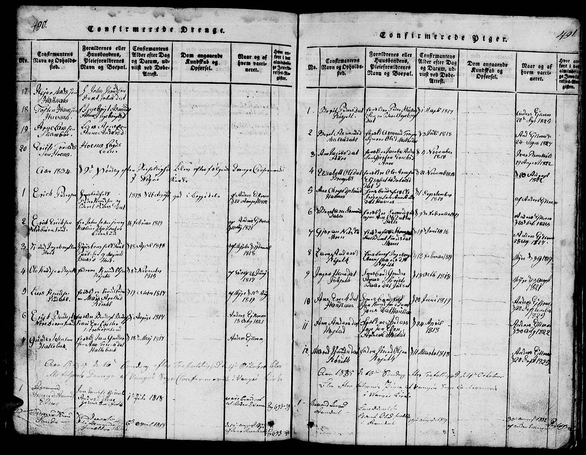 Ministerialprotokoller, klokkerbøker og fødselsregistre - Møre og Romsdal, SAT/A-1454/565/L0752: Parish register (copy) no. 565C01, 1817-1844, p. 490-491