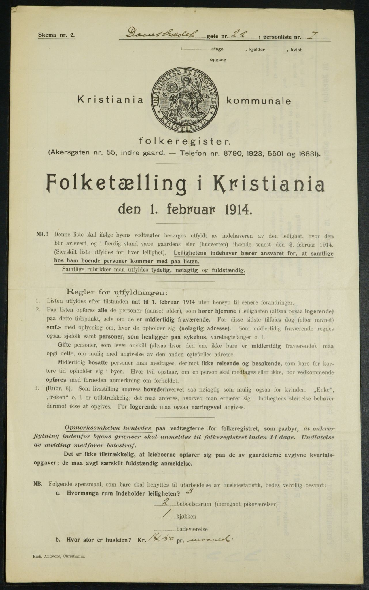 OBA, Municipal Census 1914 for Kristiania, 1914, p. 14700