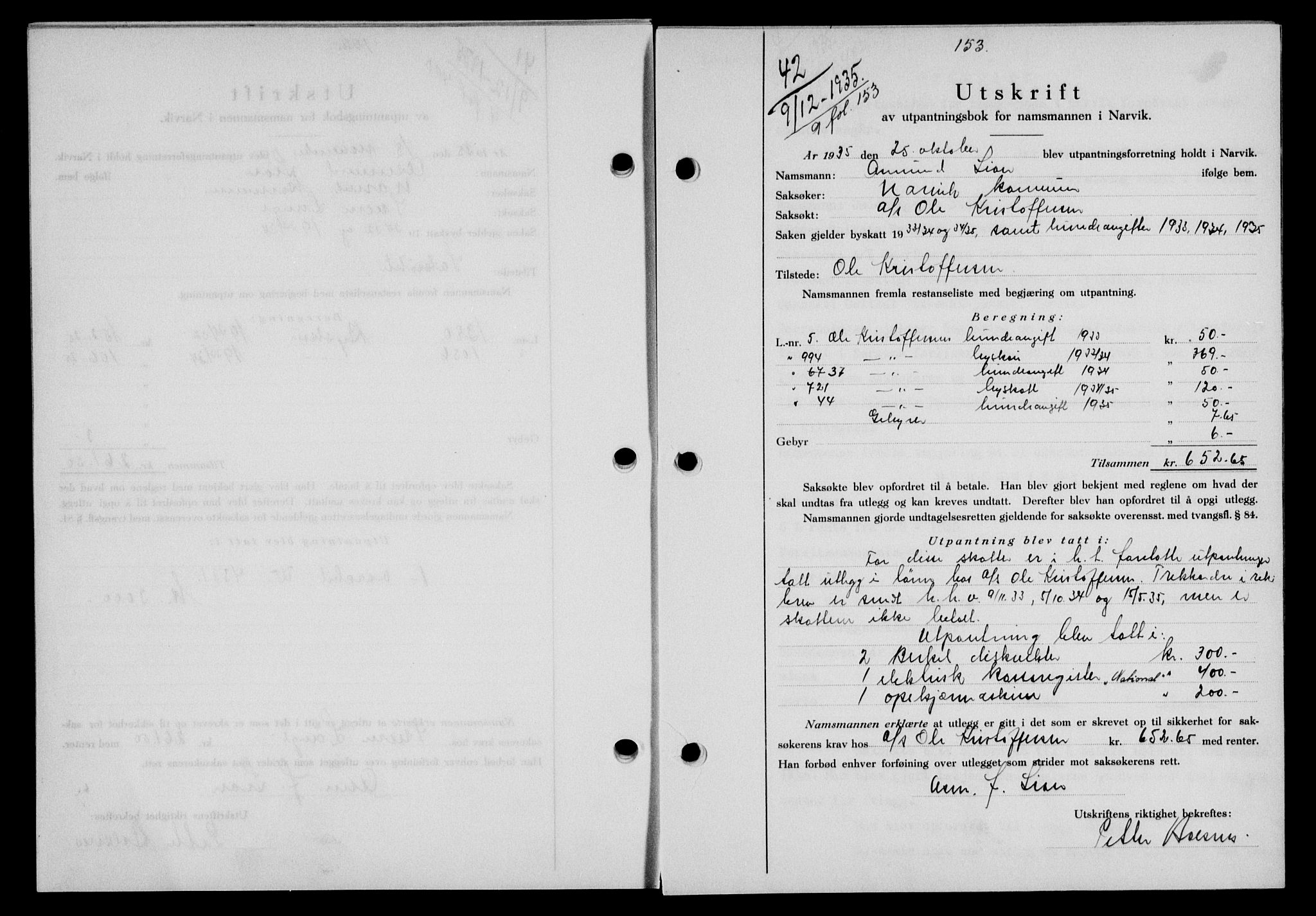 Narvik sorenskriveri, SAT/A-0002/1/2/2C/2Ca/L0011: Mortgage book no. 14, 1935-1937, Deed date: 09.12.1935