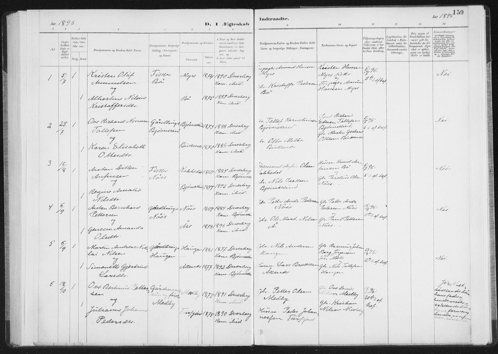 Ministerialprotokoller, klokkerbøker og fødselsregistre - Nordland, AV/SAT-A-1459/898/L1422: Parish register (official) no. 898A02, 1887-1908, p. 159