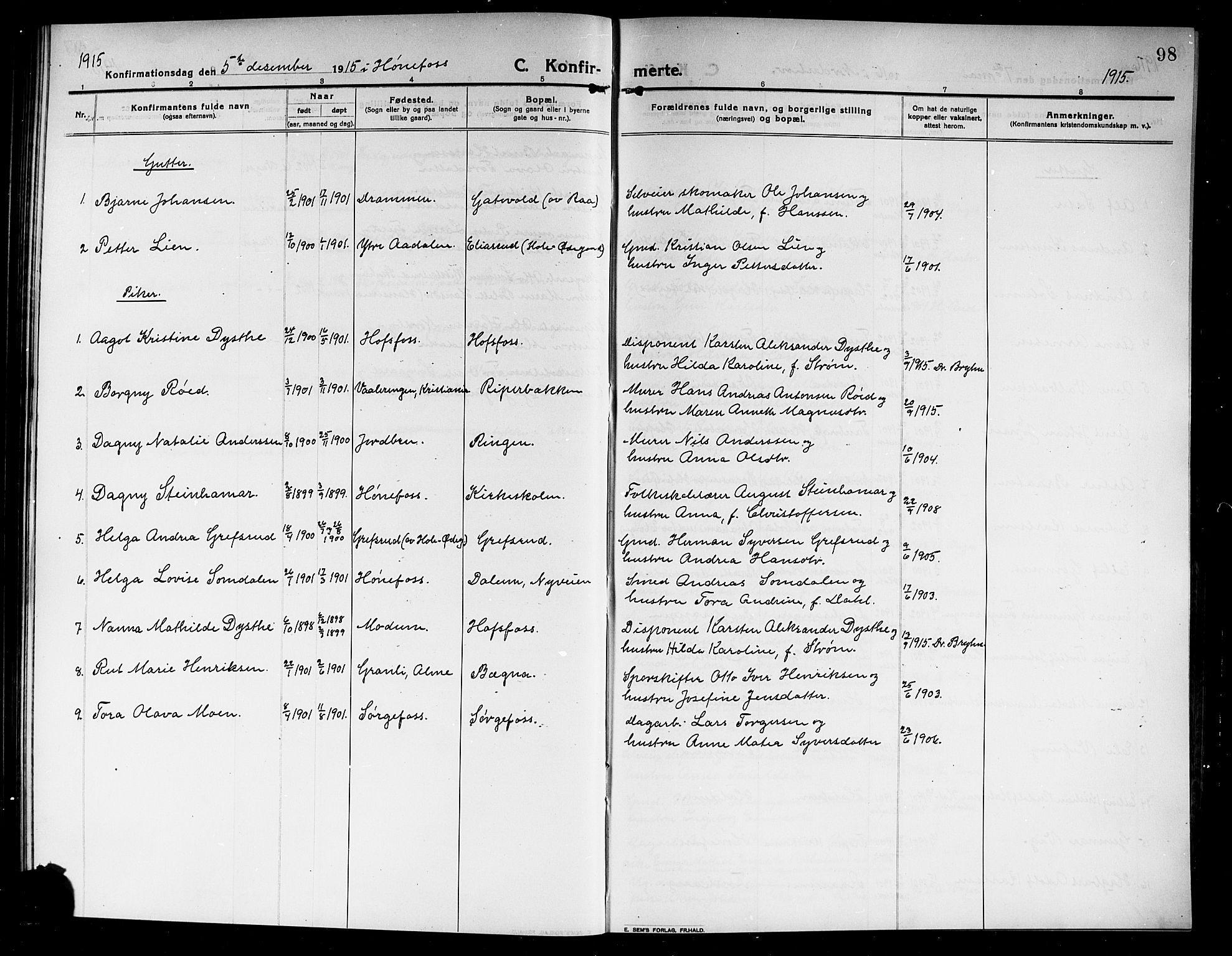 Norderhov kirkebøker, SAKO/A-237/G/Ga/L0009: Parish register (copy) no. I 9, 1913-1920, p. 98