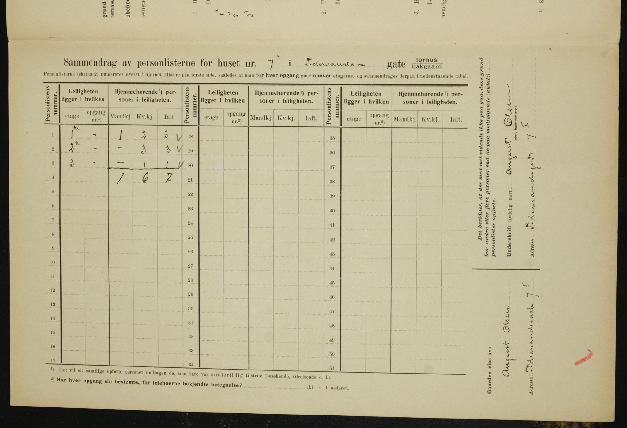 OBA, Municipal Census 1910 for Kristiania, 1910, p. 105716