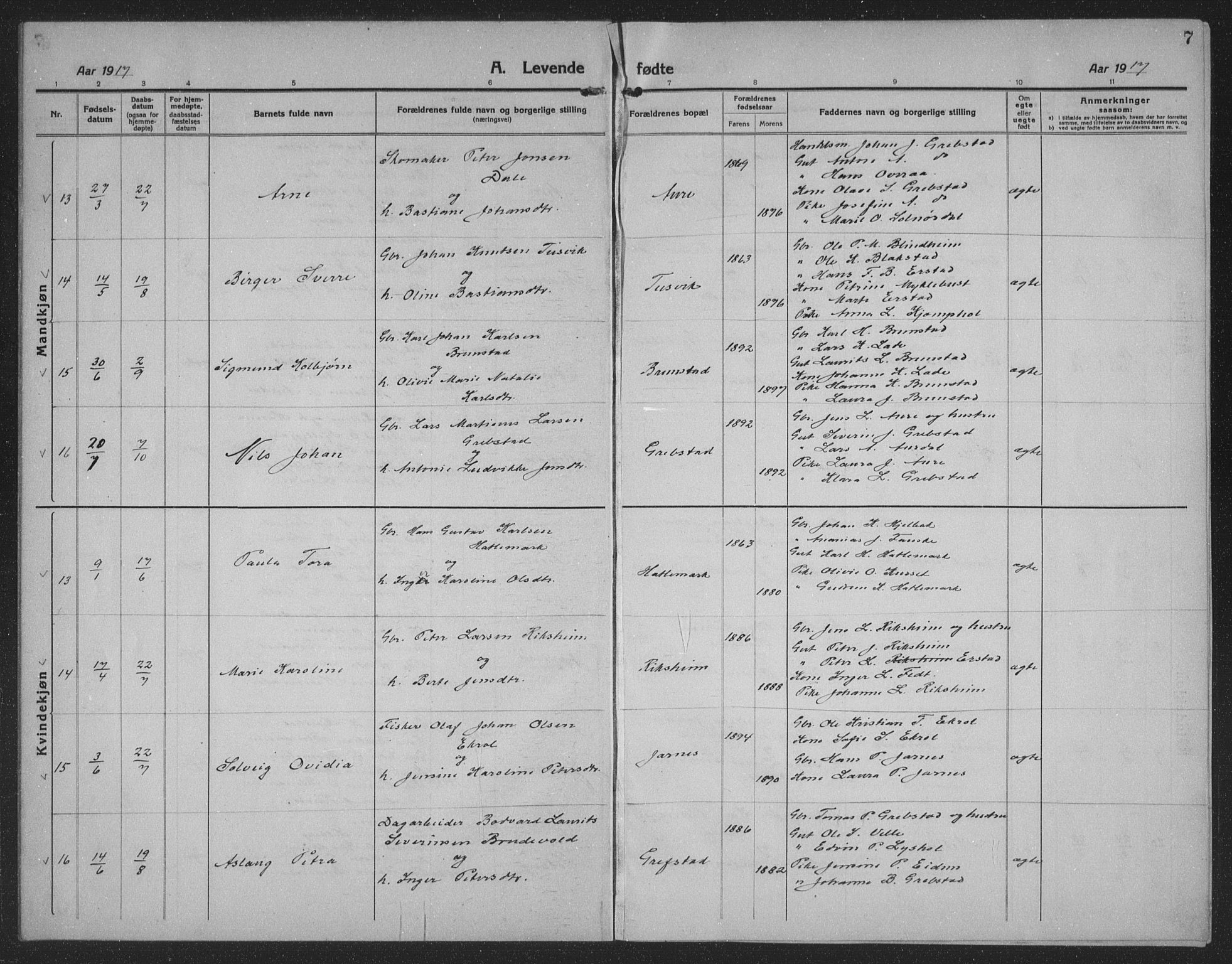 Ministerialprotokoller, klokkerbøker og fødselsregistre - Møre og Romsdal, AV/SAT-A-1454/523/L0342: Parish register (copy) no. 523C05, 1916-1937, p. 7