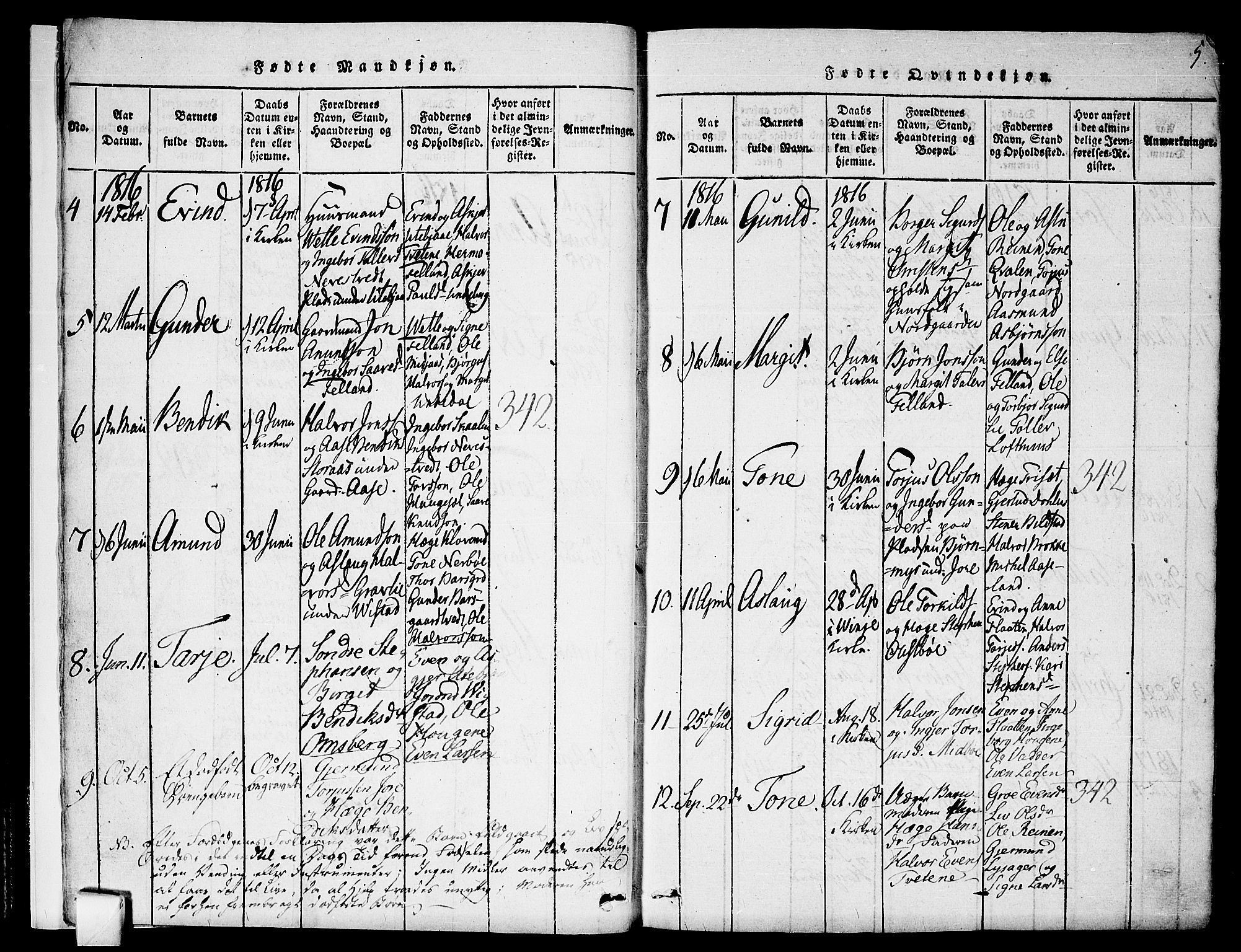 Mo kirkebøker, SAKO/A-286/F/Fa/L0004: Parish register (official) no. I 4, 1814-1844, p. 5