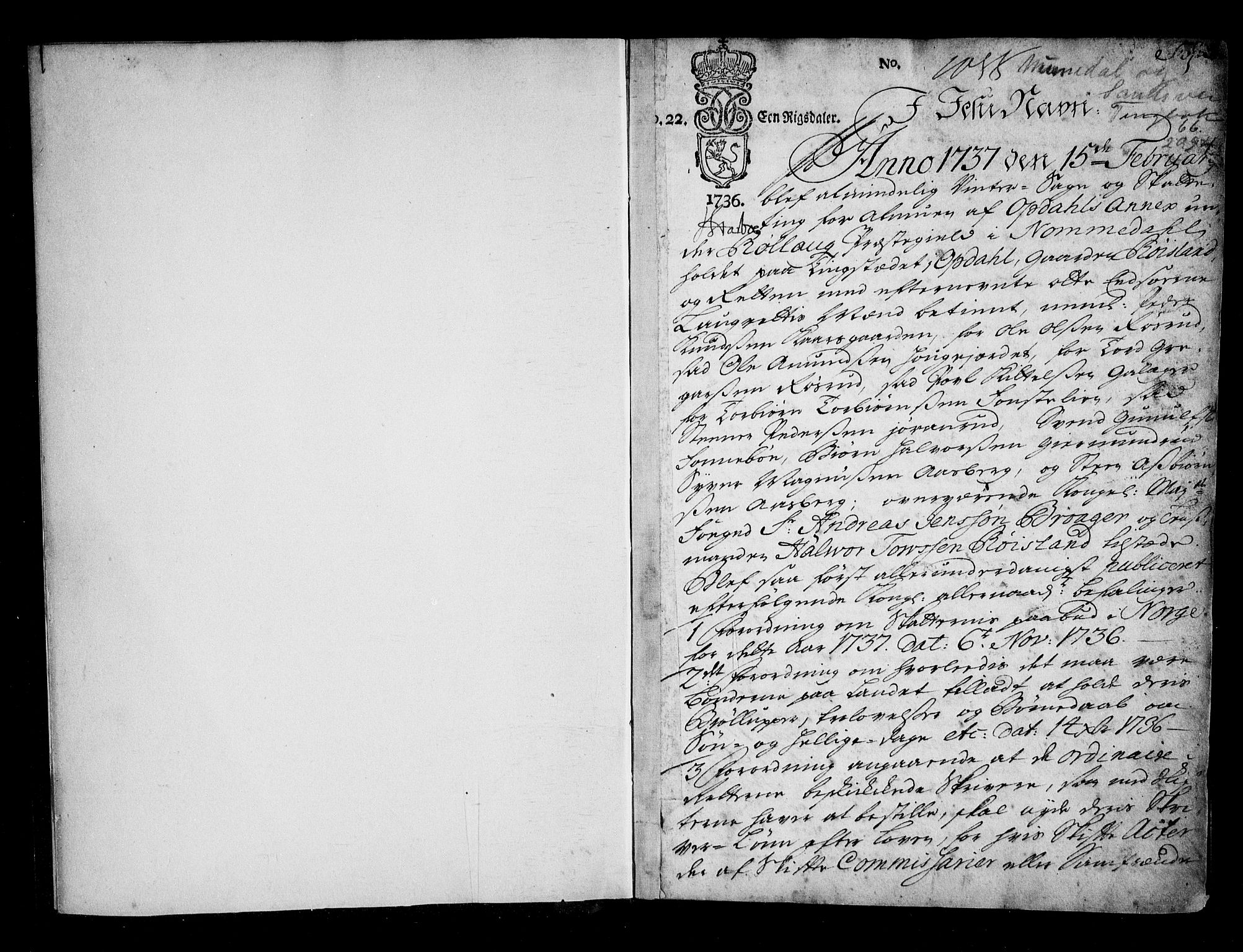 Numedal og Sandsvær sorenskriveri, SAKO/A-128/F/Fa/Faa/L0066: Tingbøker, 1737-1738, p. 0b-1a
