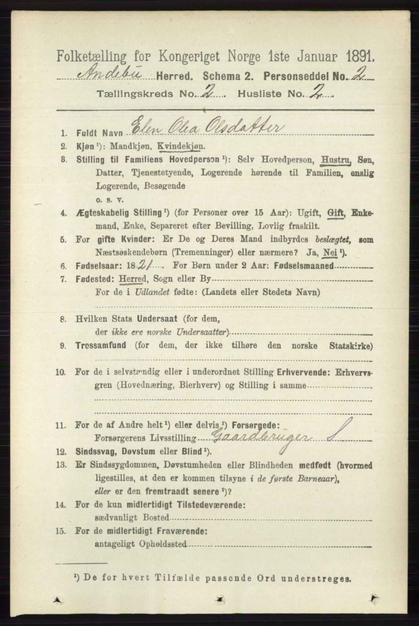 RA, 1891 census for 0719 Andebu, 1891, p. 909