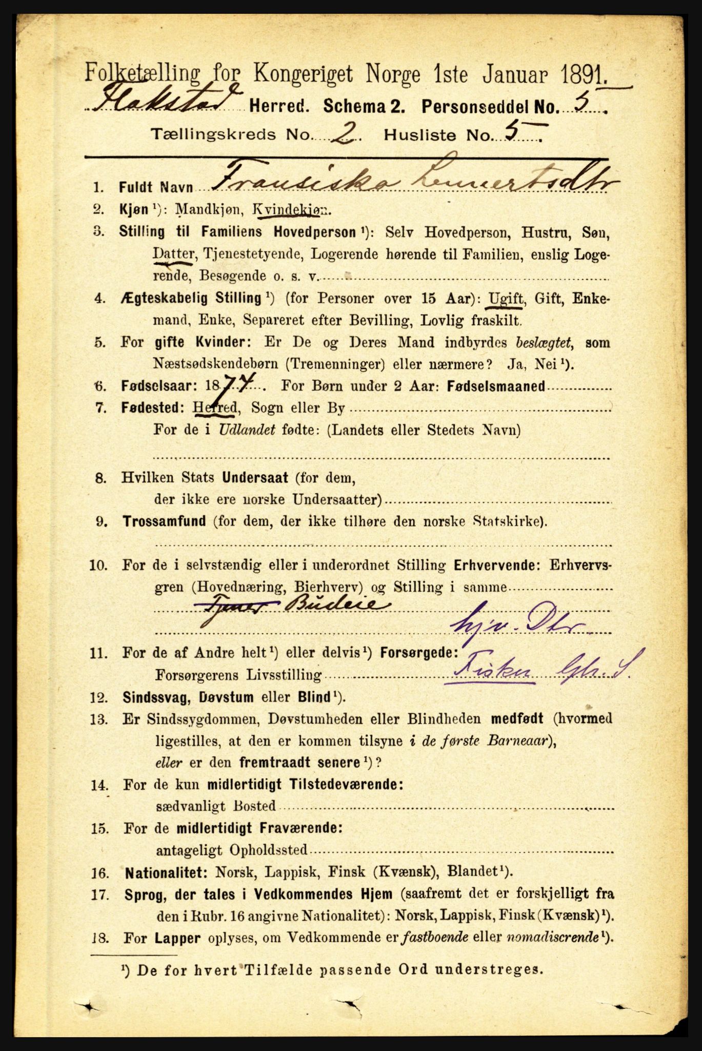 RA, 1891 census for 1859 Flakstad, 1891, p. 637