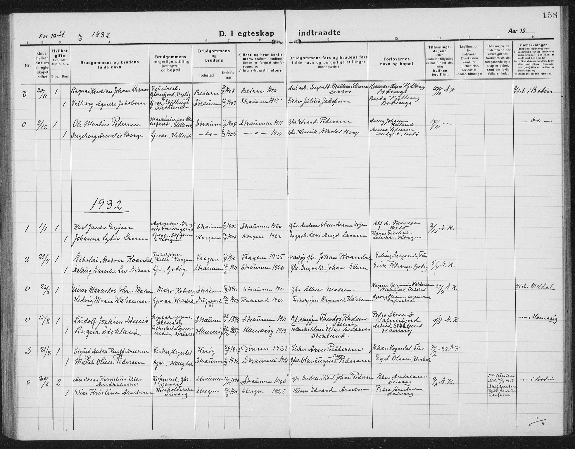 Ministerialprotokoller, klokkerbøker og fødselsregistre - Nordland, SAT/A-1459/804/L0089: Parish register (copy) no. 804C02, 1918-1935, p. 158
