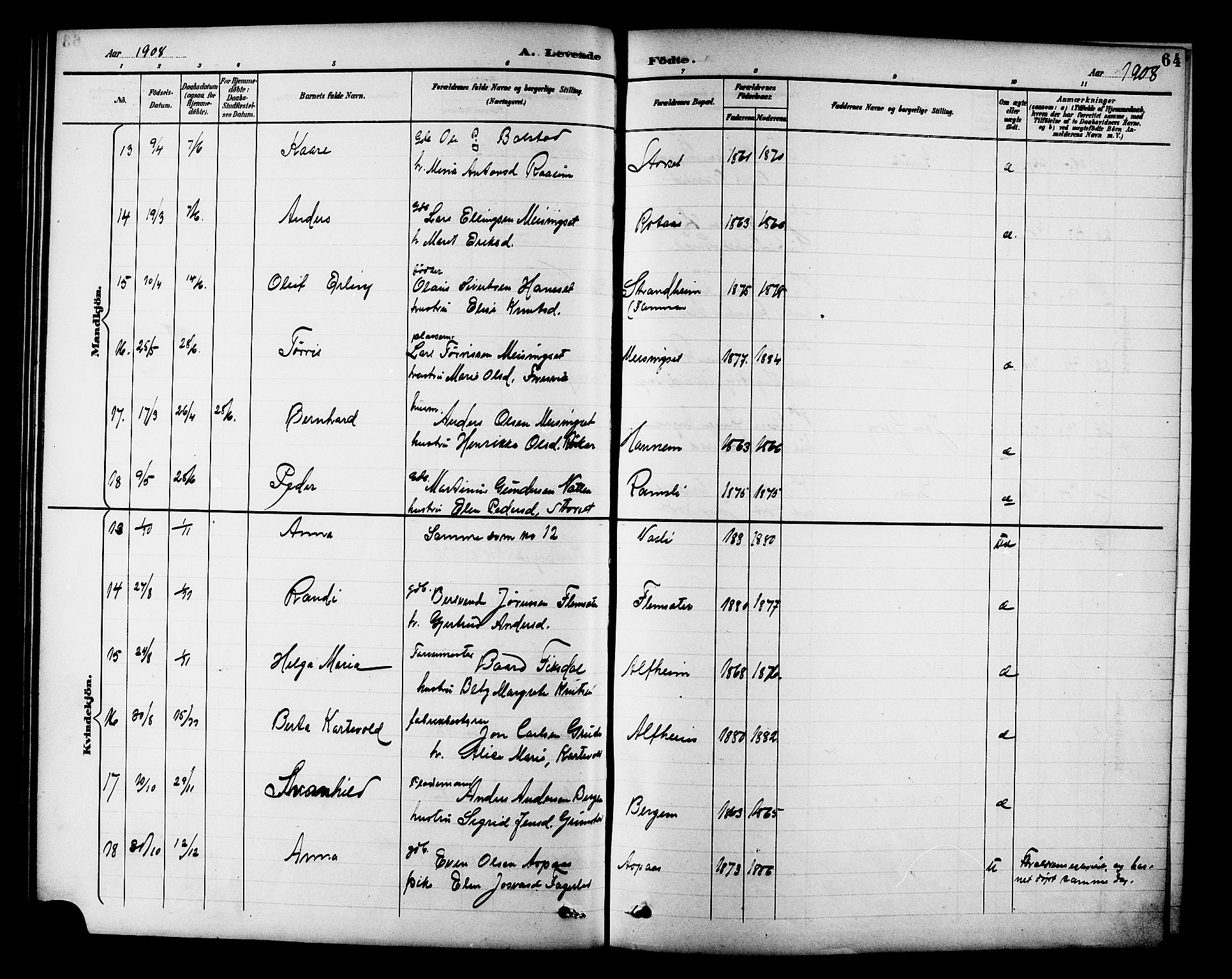 Ministerialprotokoller, klokkerbøker og fødselsregistre - Møre og Romsdal, AV/SAT-A-1454/586/L0992: Parish register (copy) no. 586C03, 1892-1909, p. 64