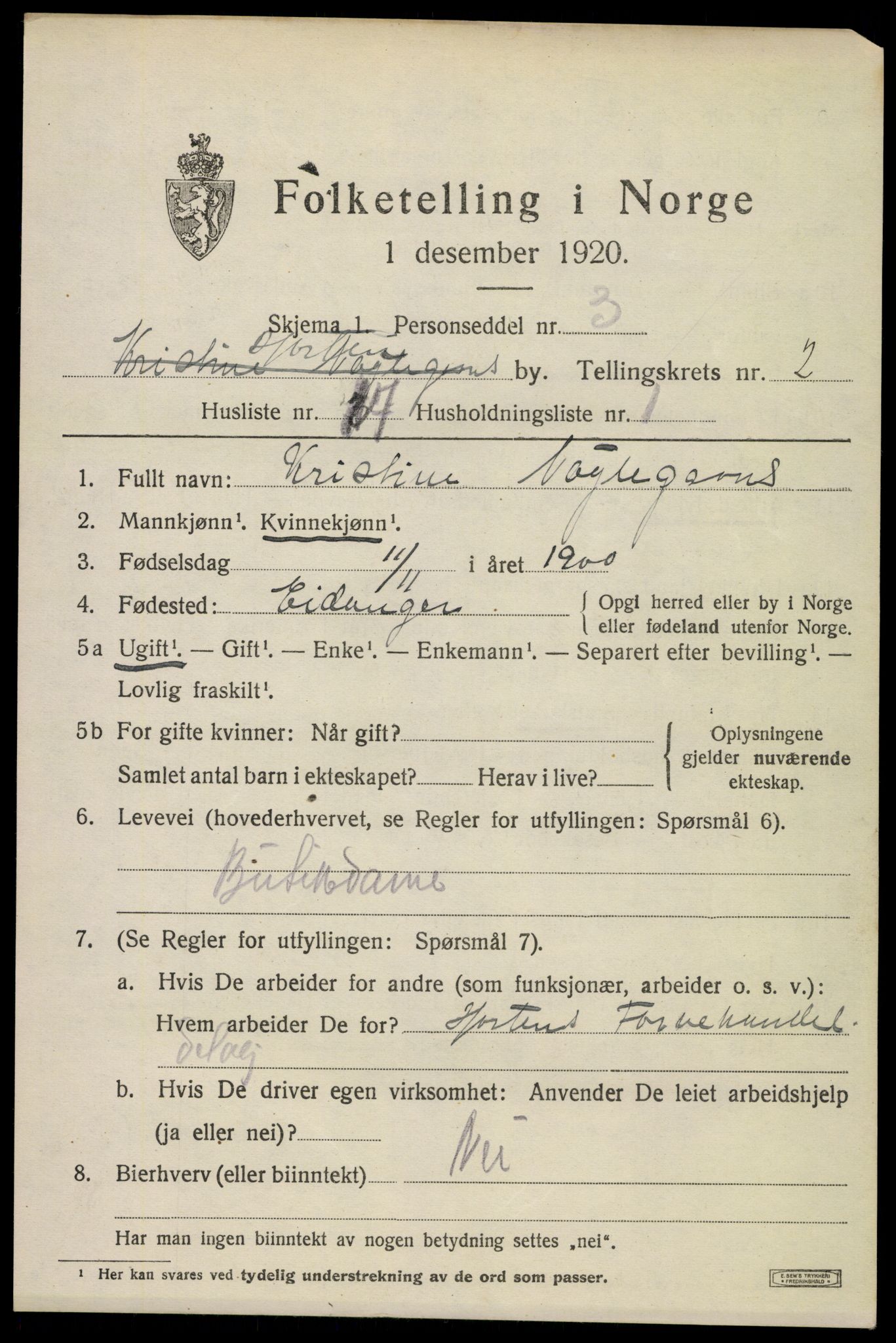 SAKO, 1920 census for Horten, 1920, p. 10393