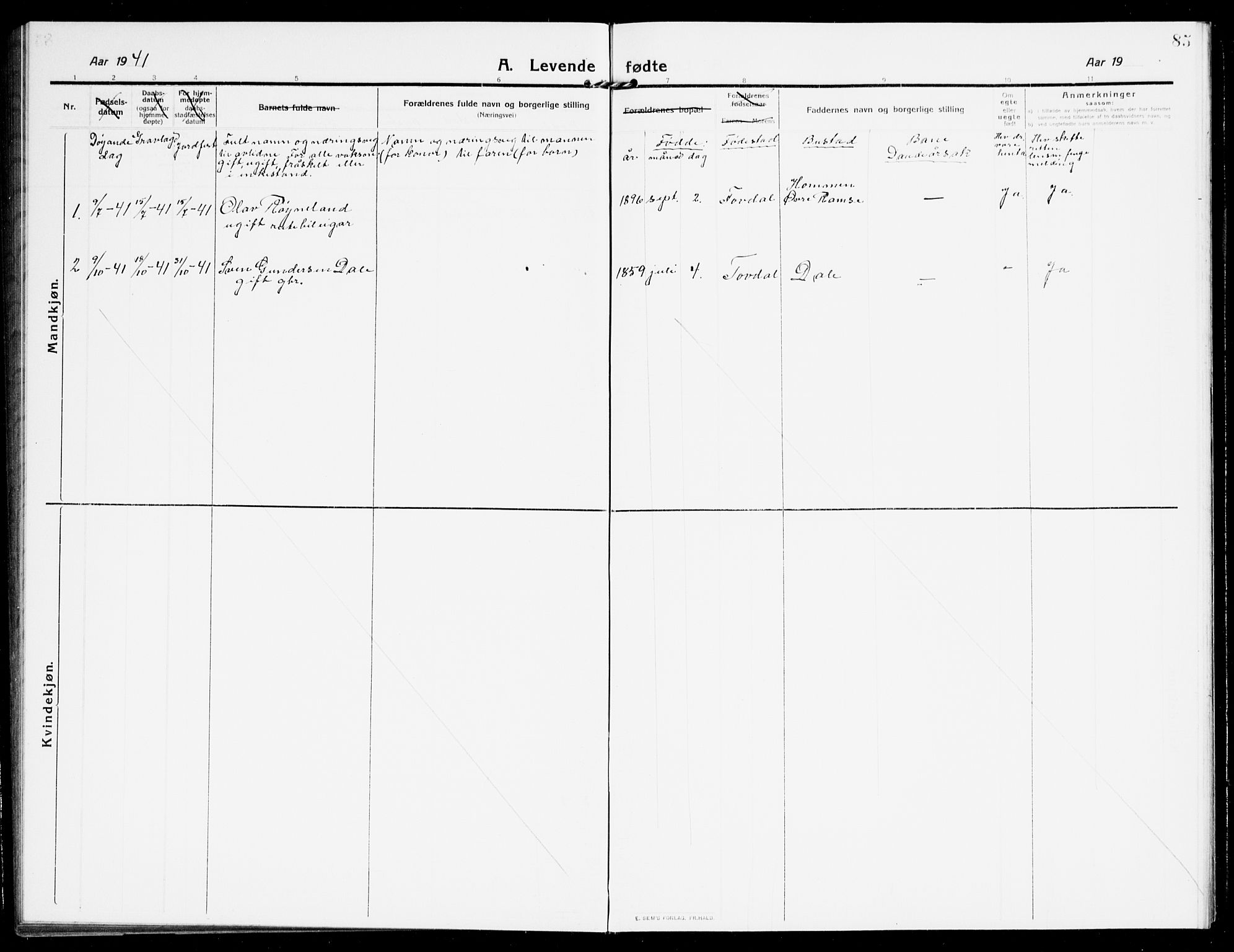 Åmli sokneprestkontor, SAK/1111-0050/F/Fb/Fbb/L0003: Parish register (copy) no. B 3, 1906-1941, p. 85