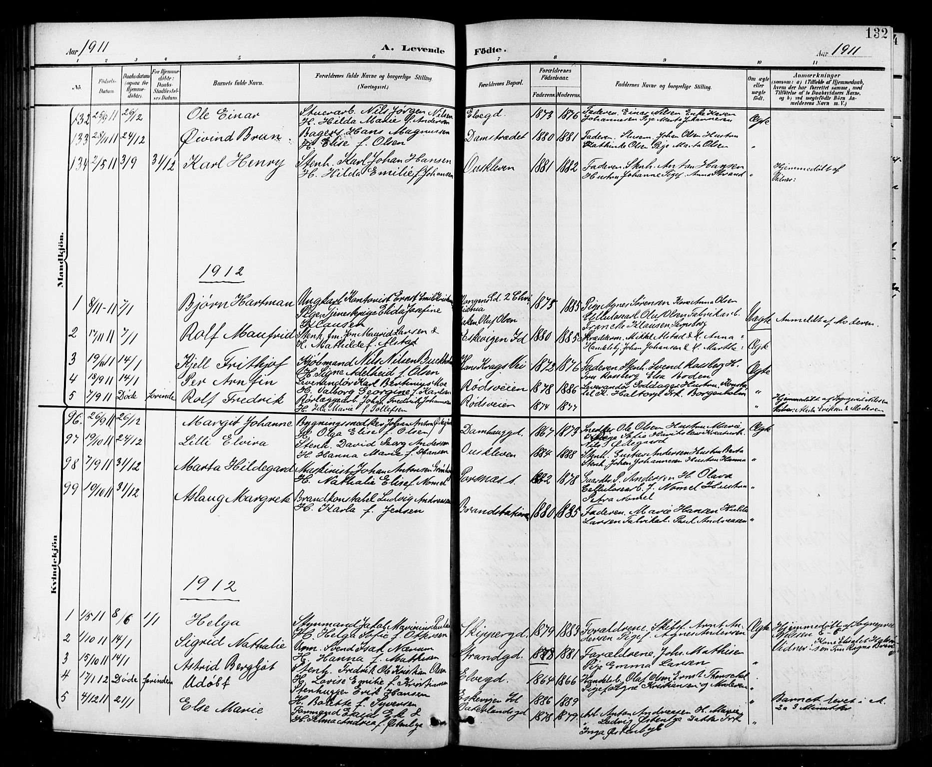 Halden prestekontor Kirkebøker, AV/SAO-A-10909/G/Ga/L0010: Parish register (copy) no. 10, 1900-1923, p. 132