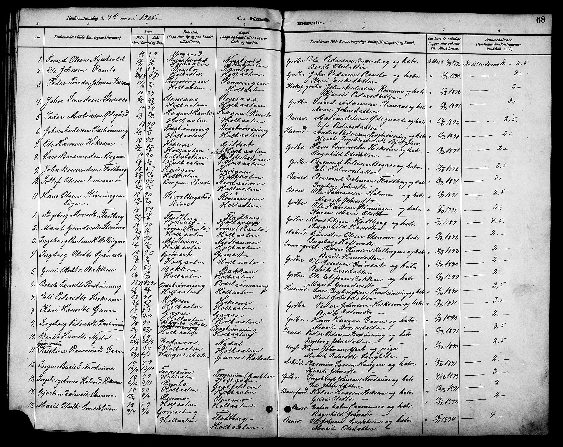 Ministerialprotokoller, klokkerbøker og fødselsregistre - Sør-Trøndelag, SAT/A-1456/685/L0978: Parish register (copy) no. 685C03, 1891-1907, p. 68