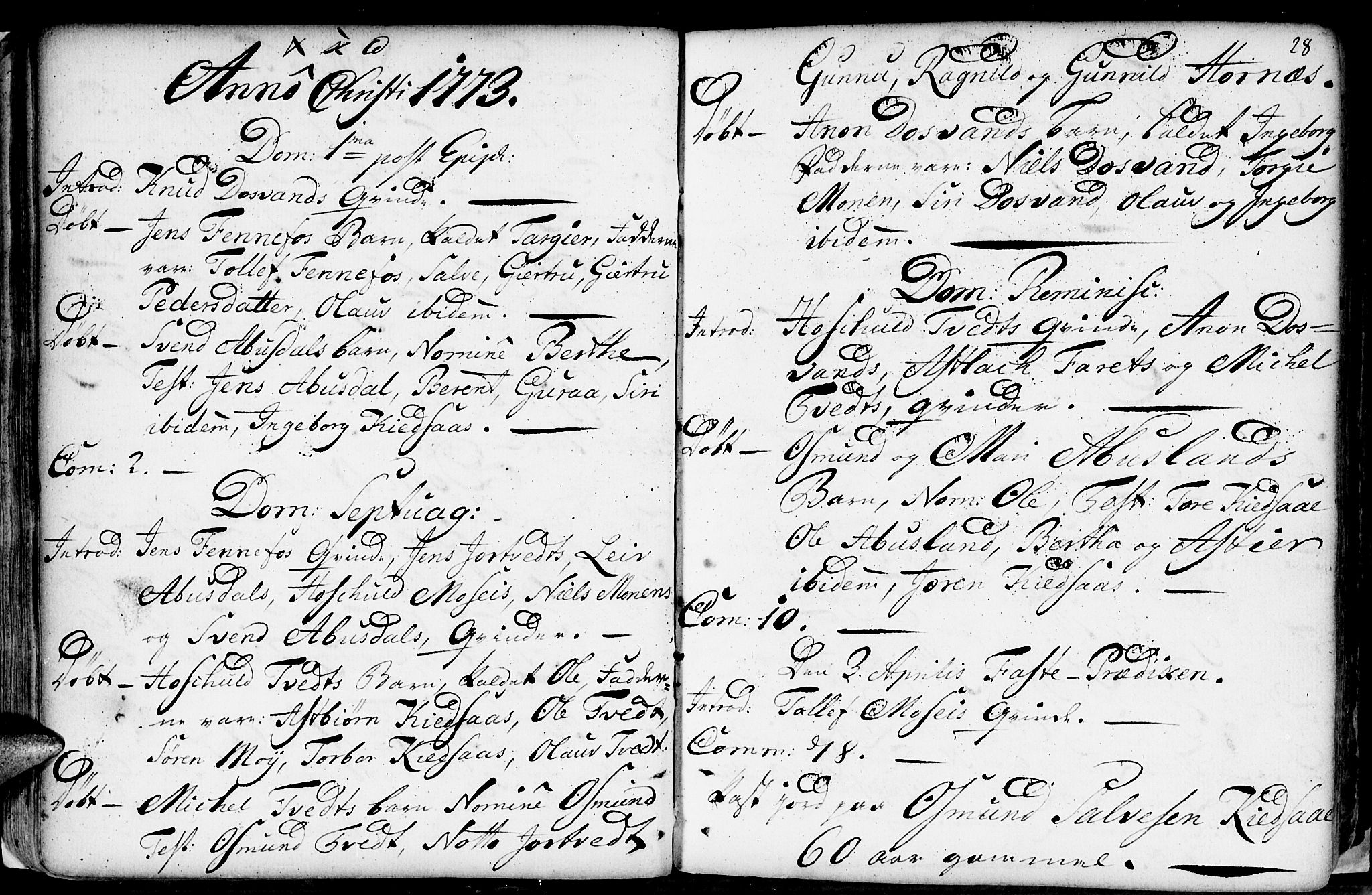 Evje sokneprestkontor, SAK/1111-0008/F/Fa/Fab/L0002: Parish register (official) no. A 2, 1765-1816, p. 28