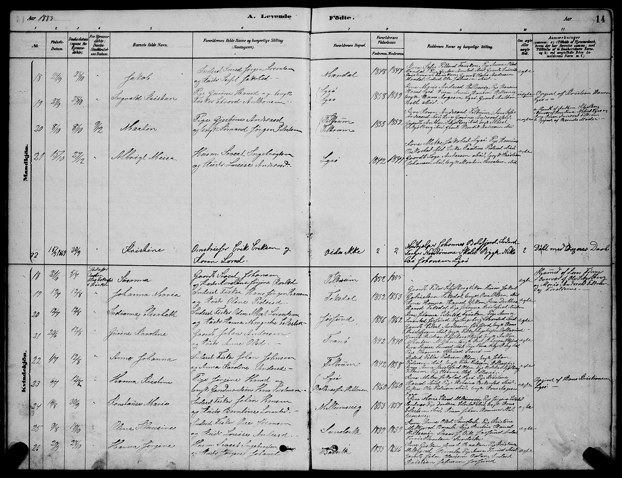 Ministerialprotokoller, klokkerbøker og fødselsregistre - Sør-Trøndelag, AV/SAT-A-1456/654/L0665: Parish register (copy) no. 654C01, 1879-1901, p. 14