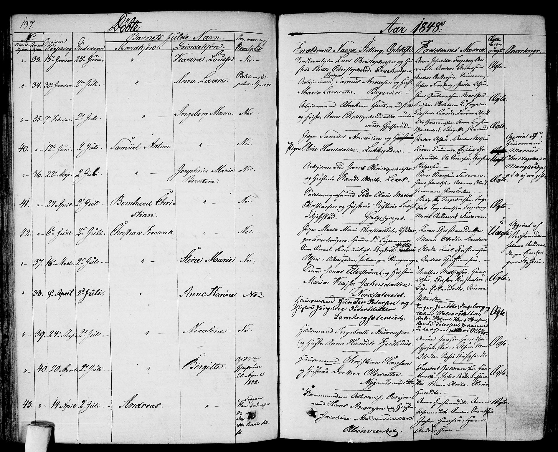 Gamlebyen prestekontor Kirkebøker, AV/SAO-A-10884/F/Fa/L0003: Parish register (official) no. 3, 1829-1849, p. 137