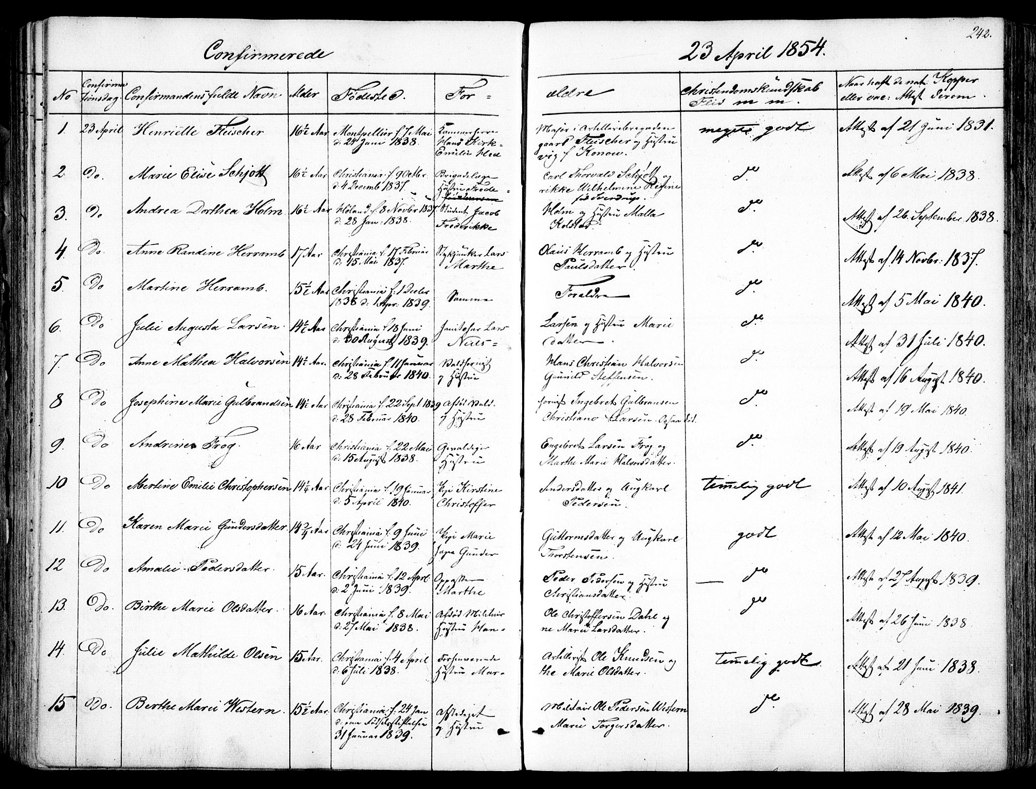 Garnisonsmenigheten Kirkebøker, AV/SAO-A-10846/F/Fa/L0008: Parish register (official) no. 8, 1842-1859, p. 242