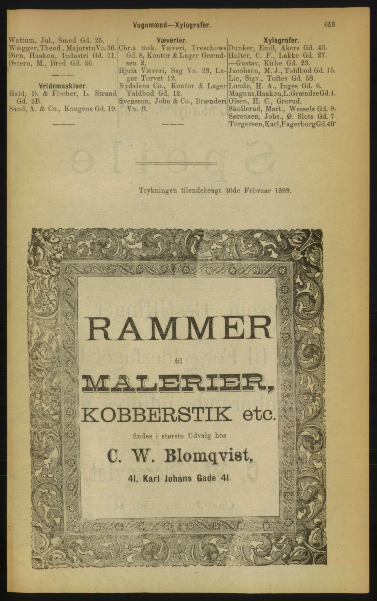 Kristiania/Oslo adressebok, PUBL/-, 1889, p. 653